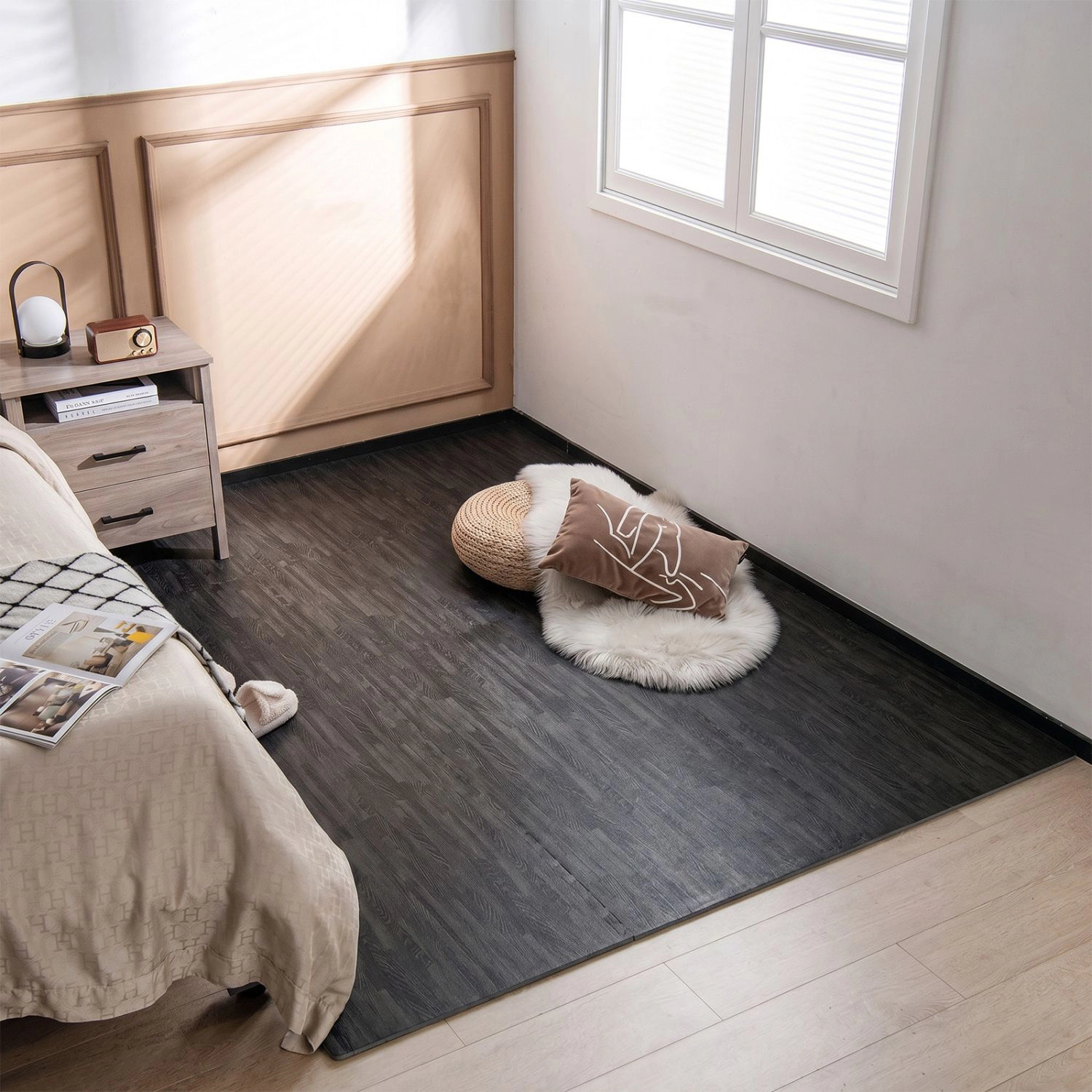 SlickBlue Unisex EVA Foam Wood Grain Exercise Floor Mats