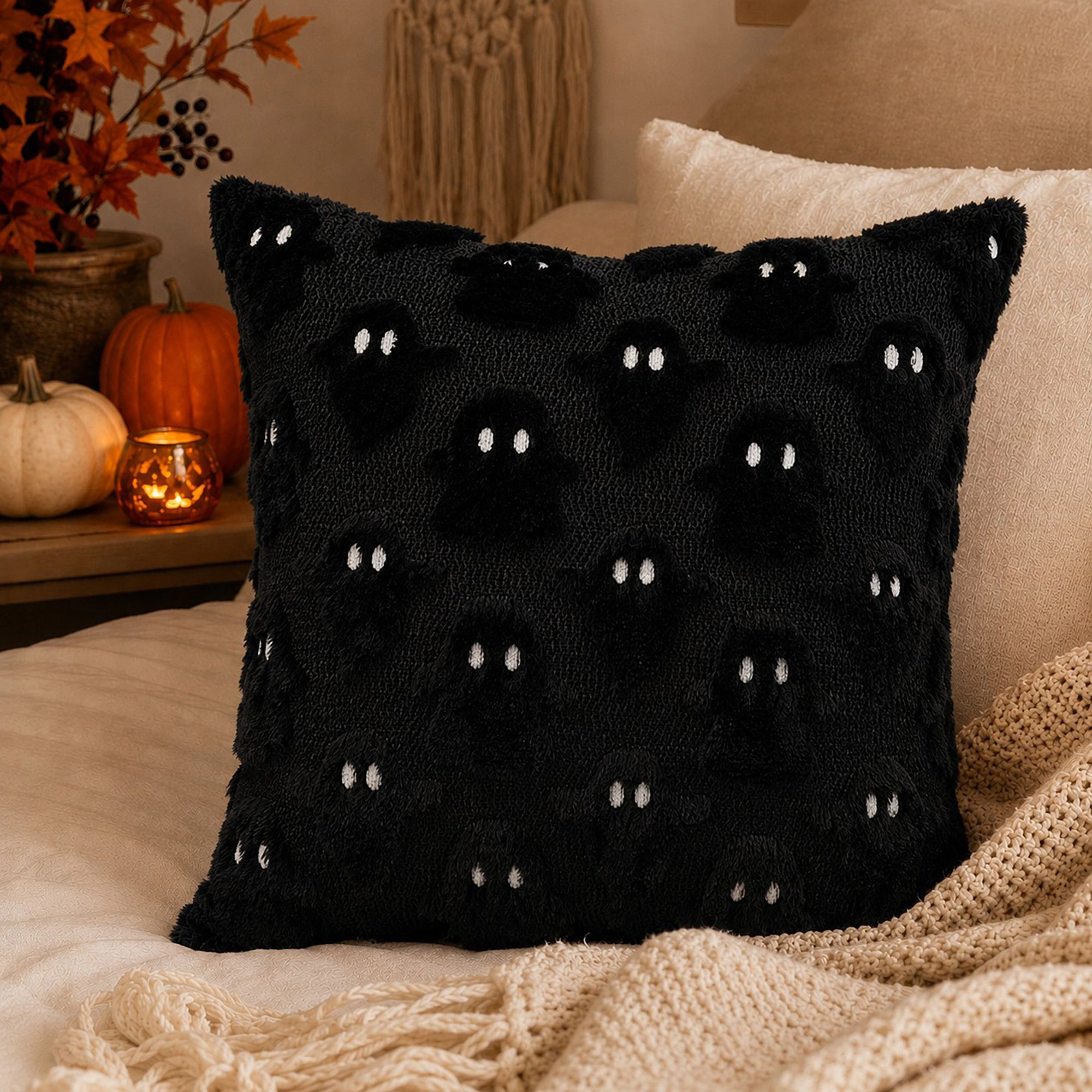 Alilang Halloween Textured Tufted Ghost Decorative Throw Pillow Cover
