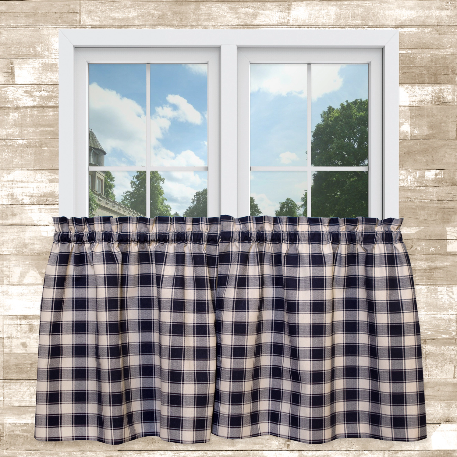 Ellis Curtain Country Check Tailored With 1.5" Rod Pocket Window Tiers 56" x 24" Navy