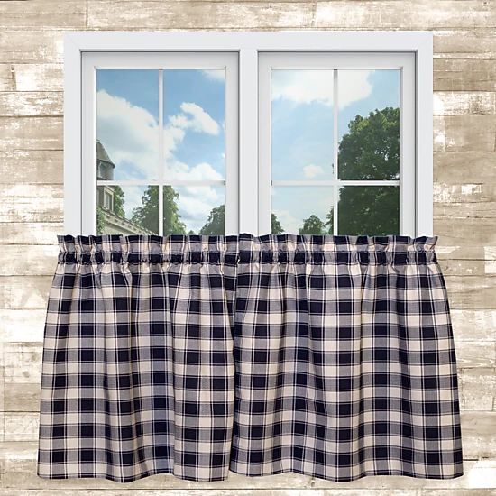 Ellis Curtain Country Check Tailored With 1.5" Rod Pocket Window Tiers 56" x 24" Navy