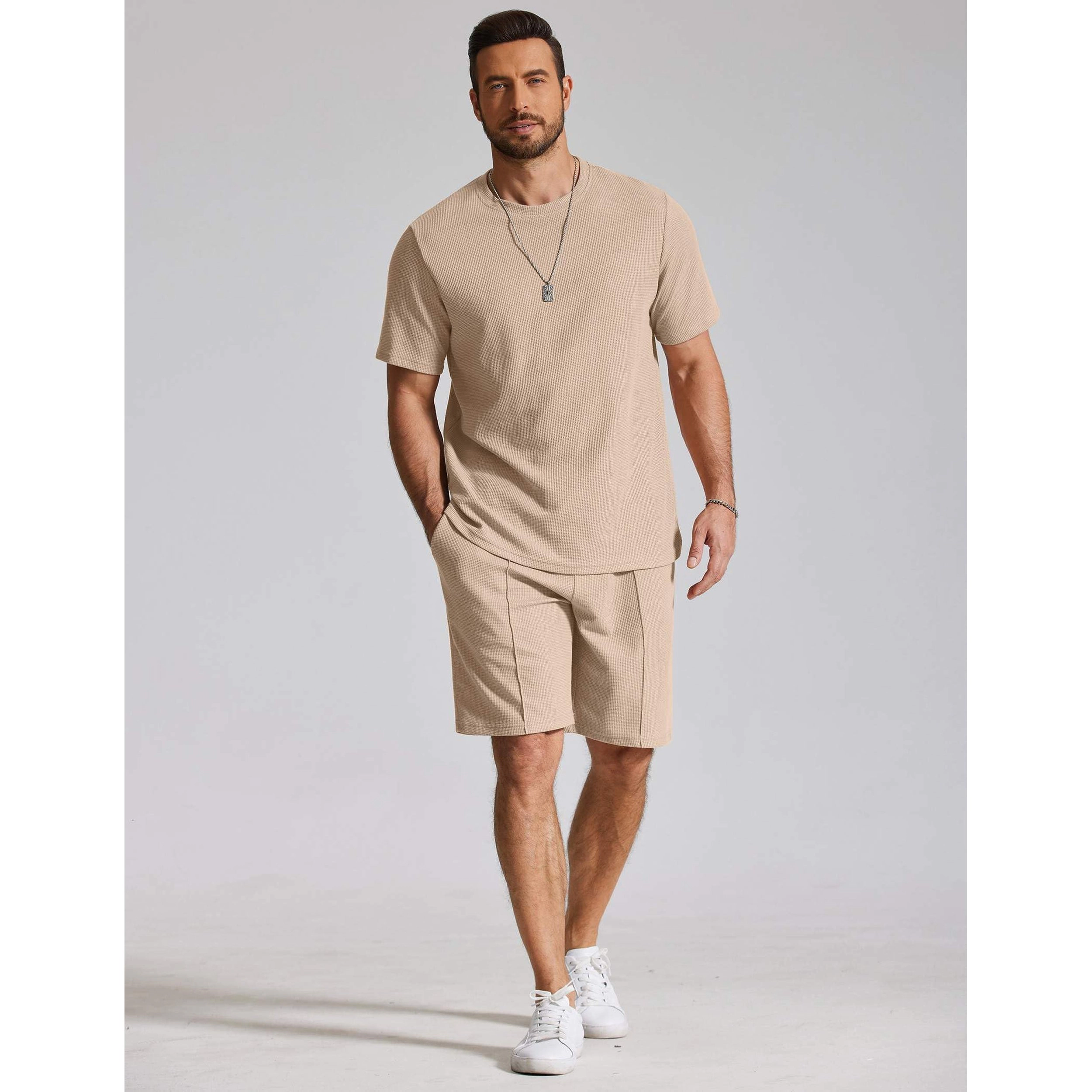 COOFANDY Men's Regular Fit Crew Neck Short Sleeve T Shirt and Shorts Two Piece Set