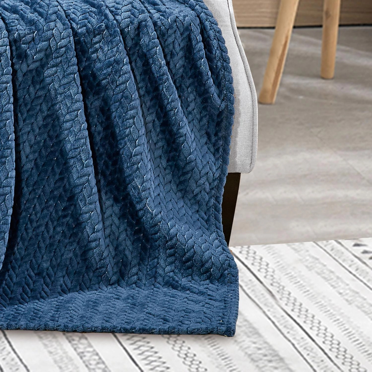 Plazatex Chevron Plush All Season Decorative Throw Blanket 50" x 70" Navy
