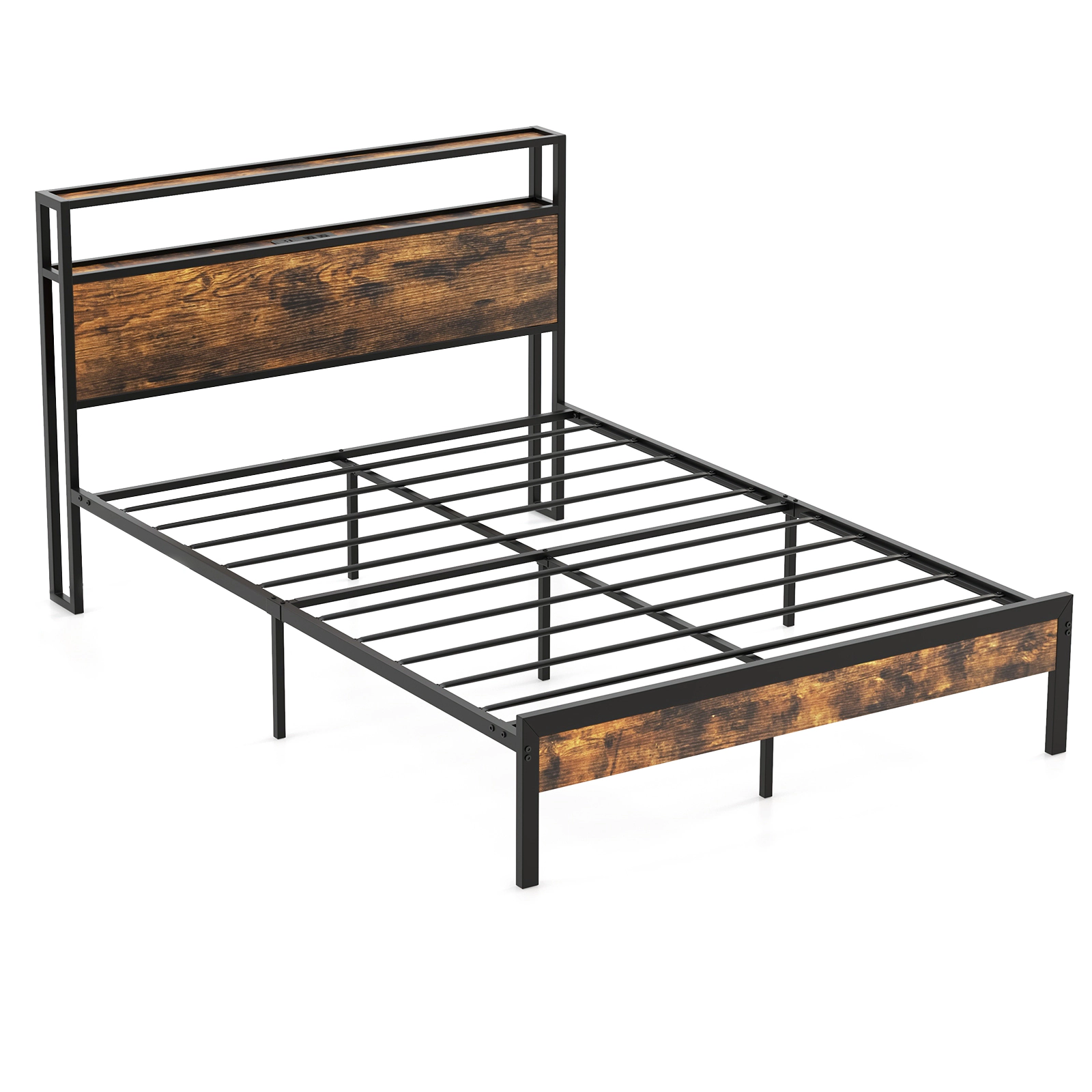LJG Twin/Full/Queen Bed Frame with Storage Headboard and Charging Station