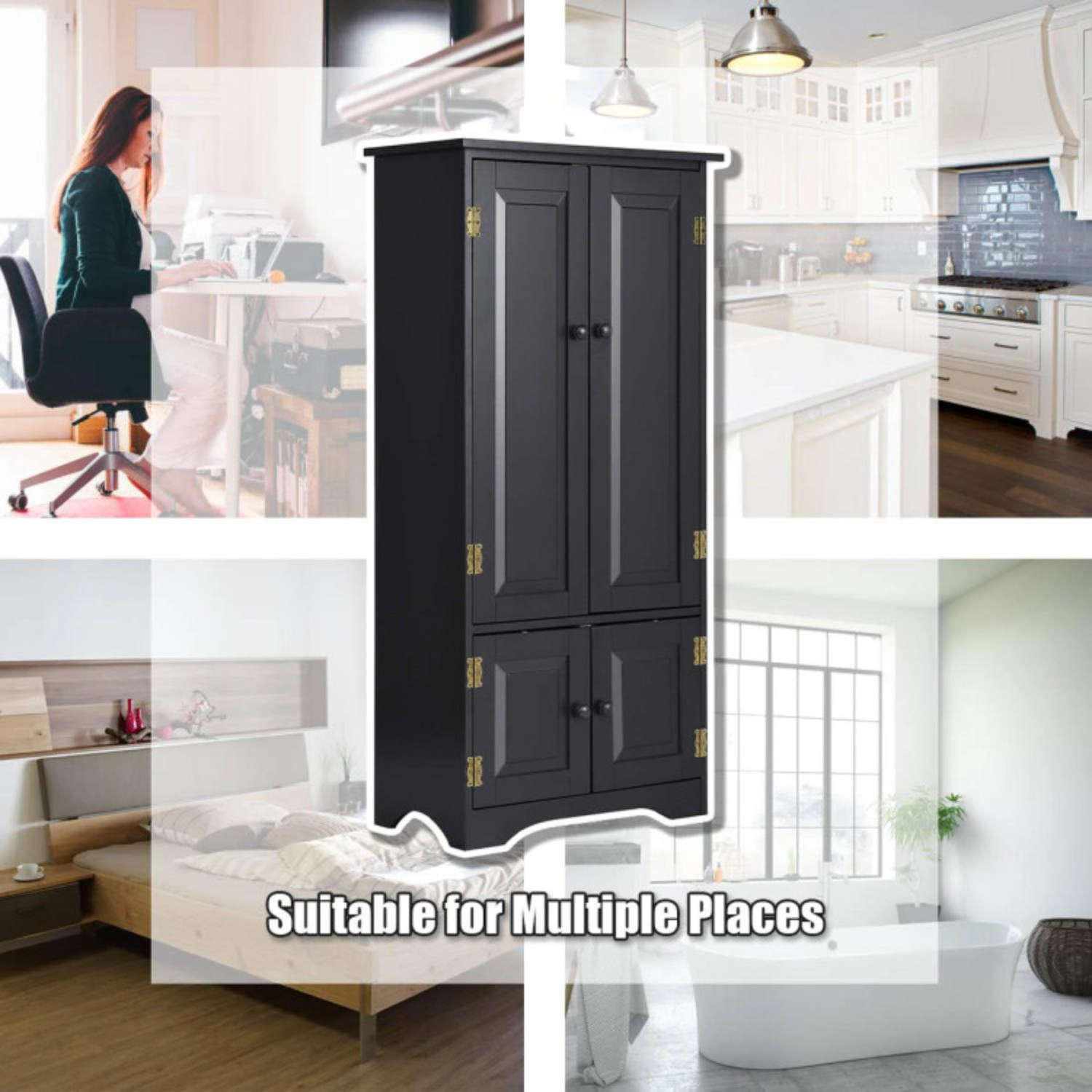 Hivvago Accent Floor Storage Cabinet With Adjustable Shelves And Antique 2-Door