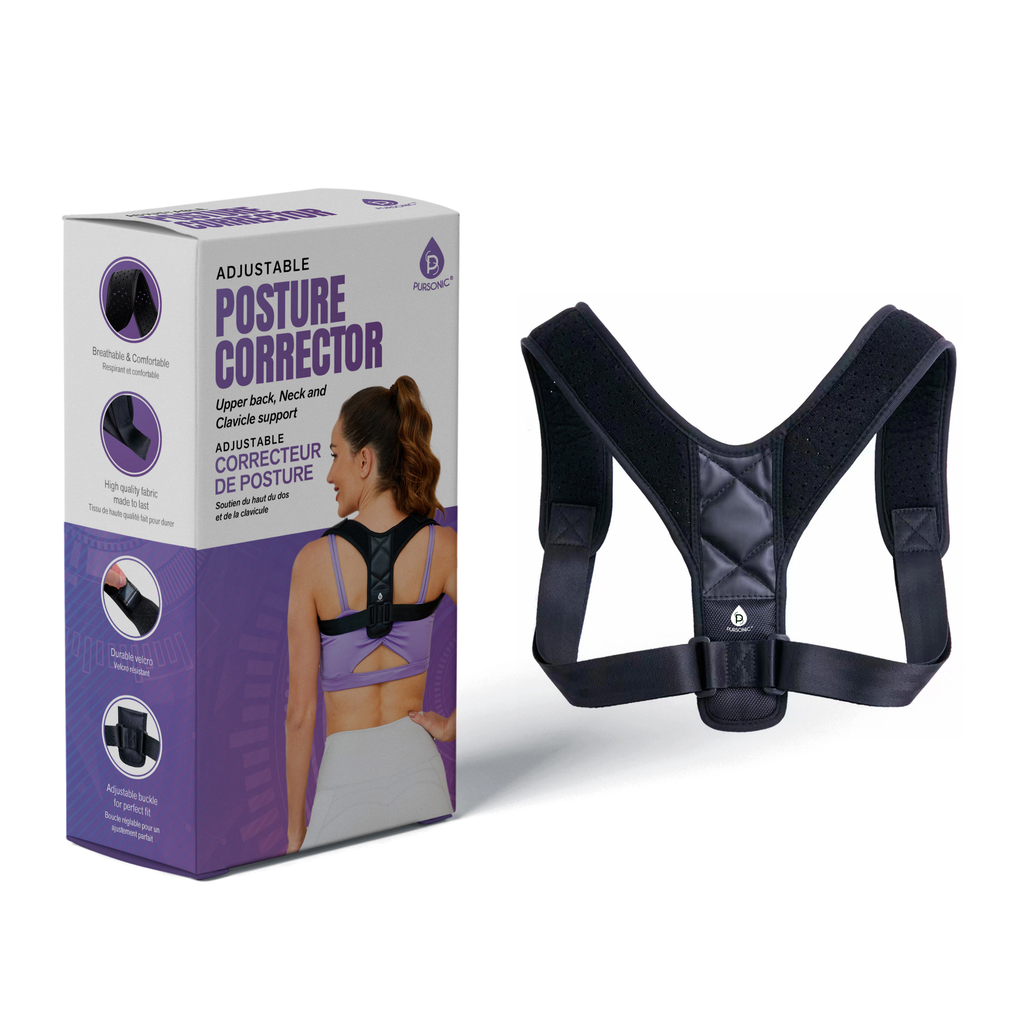 Pursonic Unisex Adjustable Posture Corrector Upper Back & Neck Support Brace