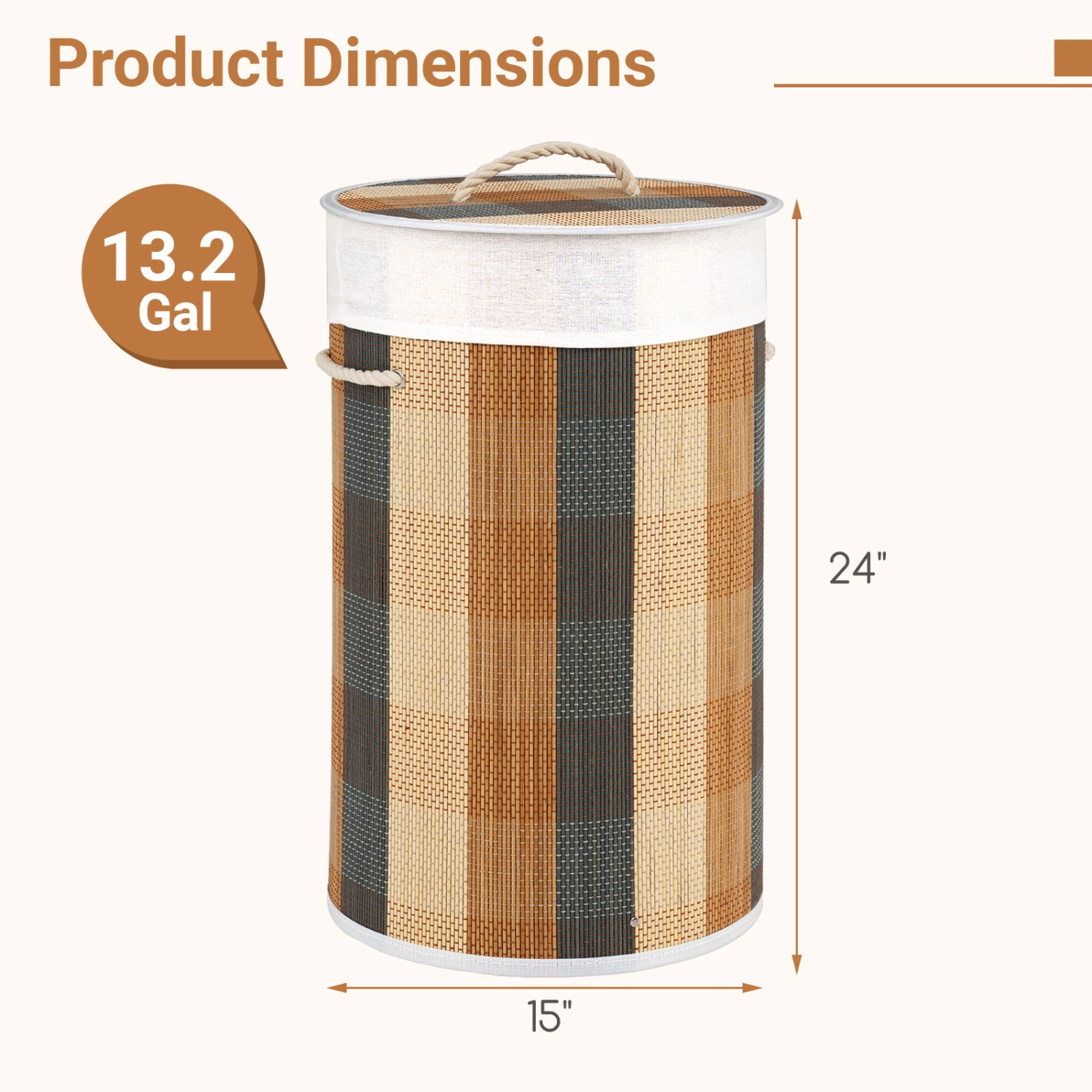 SUGIFT 13.2-gal Foldable Bamboo Laundry Hamper with Lid and Removable Machine-Washable Liner Basket