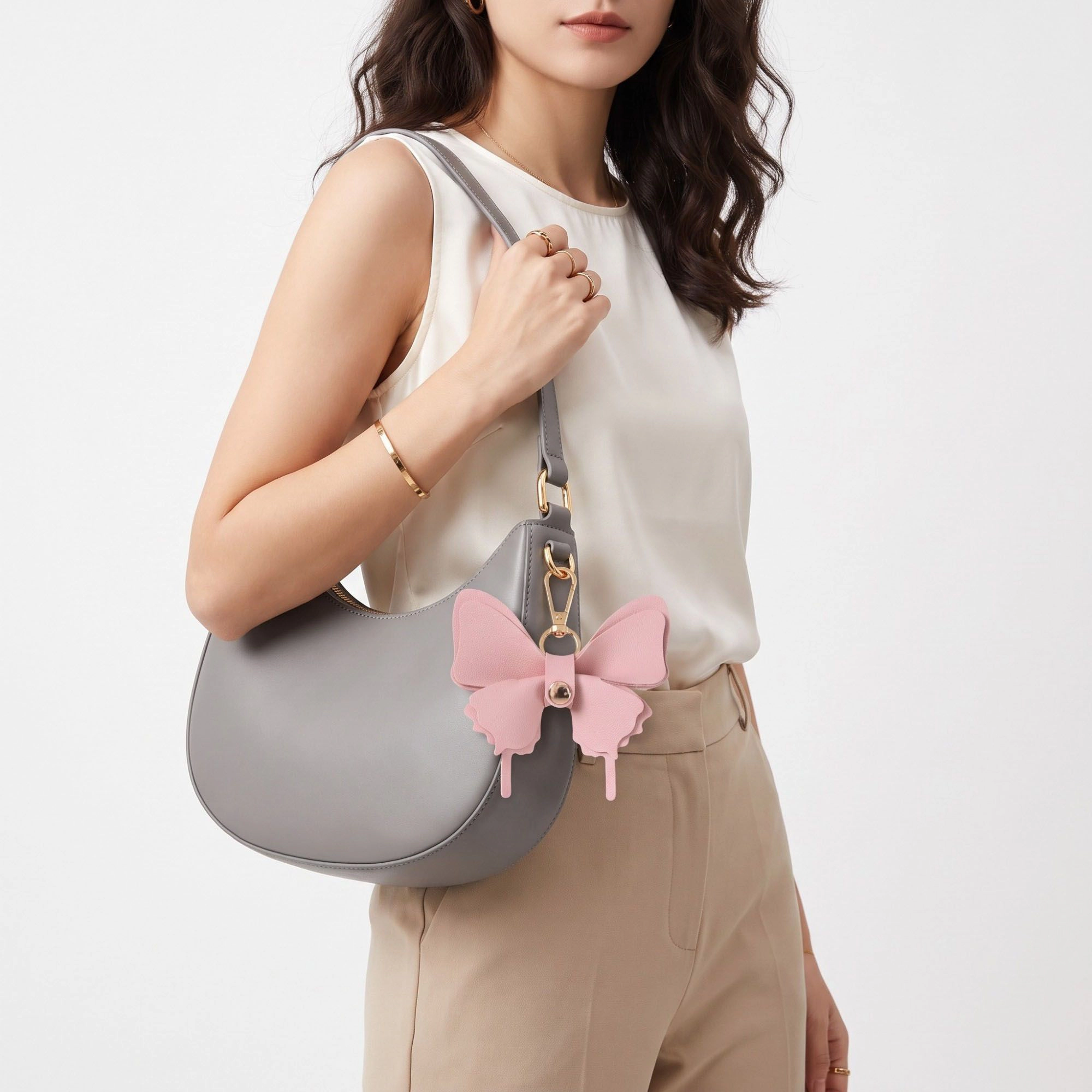 Alilang Women's Pink Butterfly Bag Charm with Gold Tone Clip