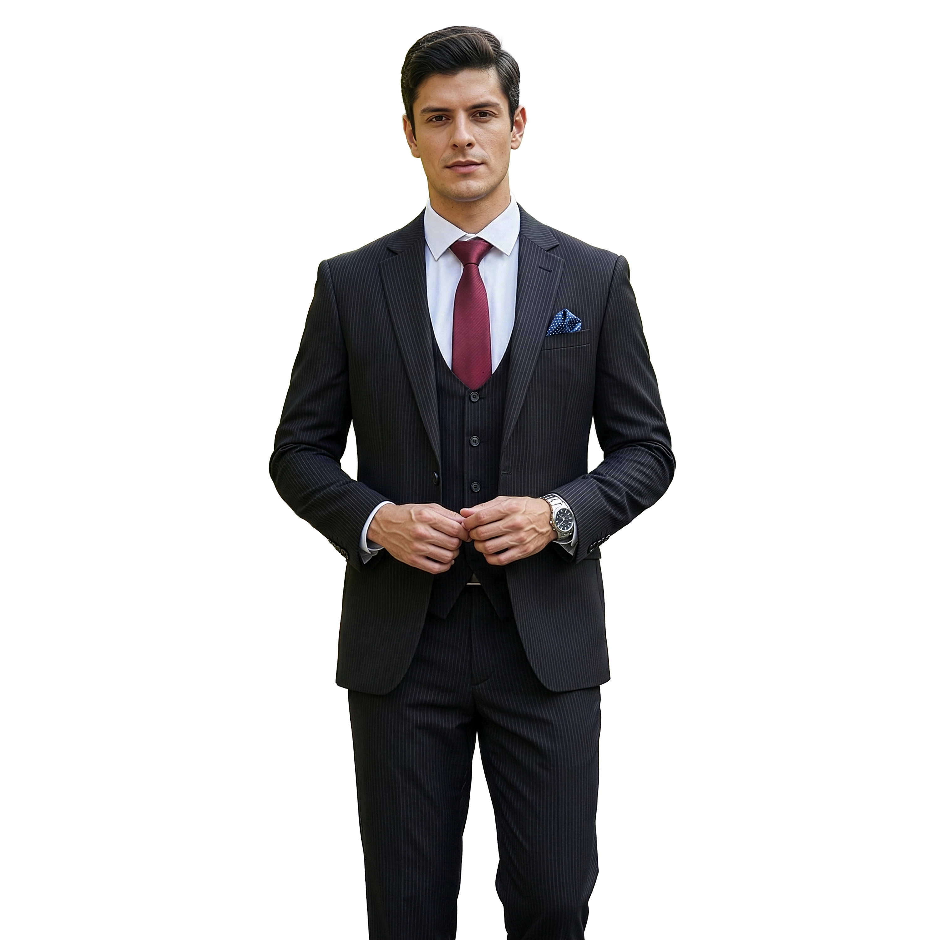 Sean Alexander Mens Regular Fit Pinstripe 3 Piece Suit Set