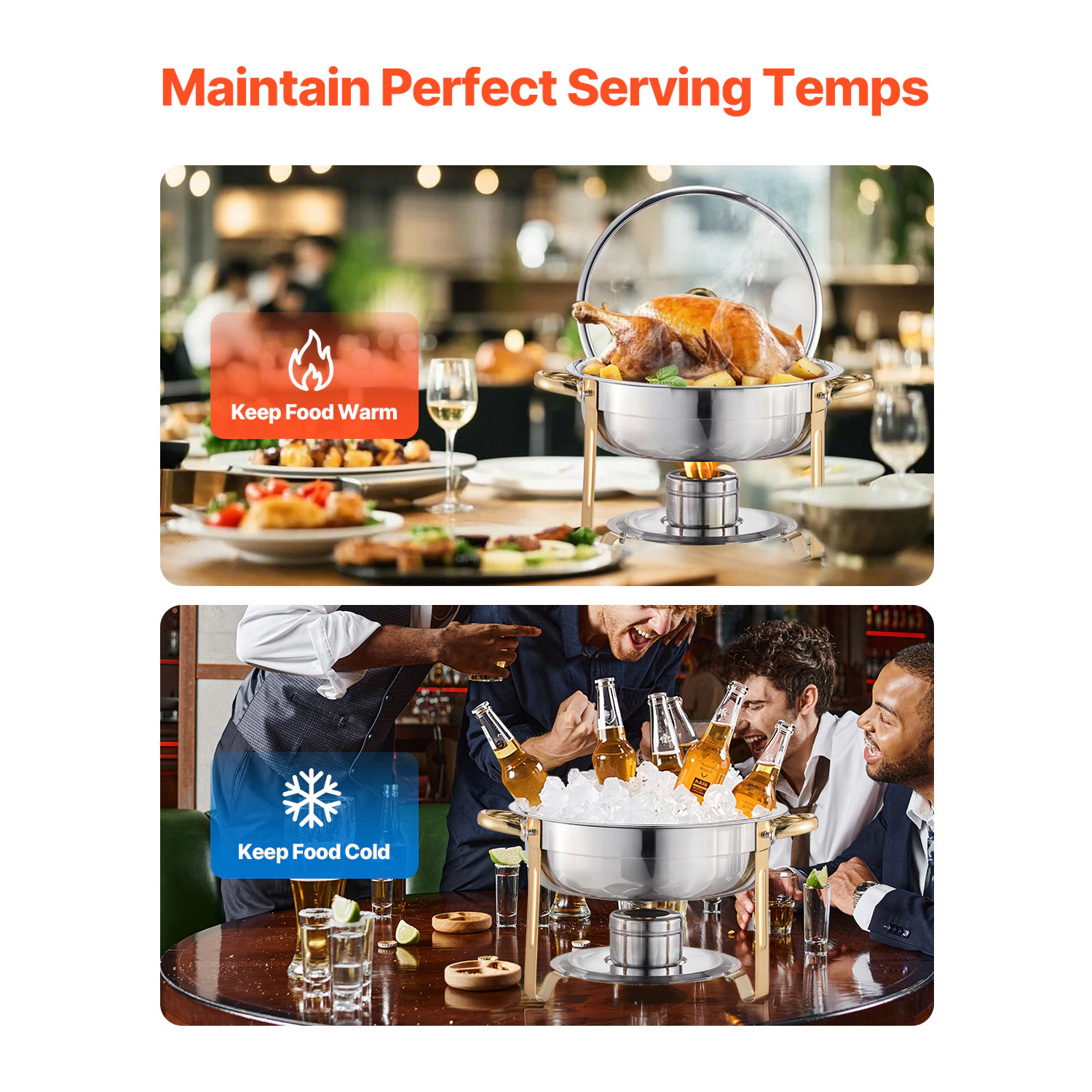 HONGGE Chafing Dish Buffet Set 5 Qt Stainless Steel Chafer with Full Pan Round Catering Warmer Server Glass
