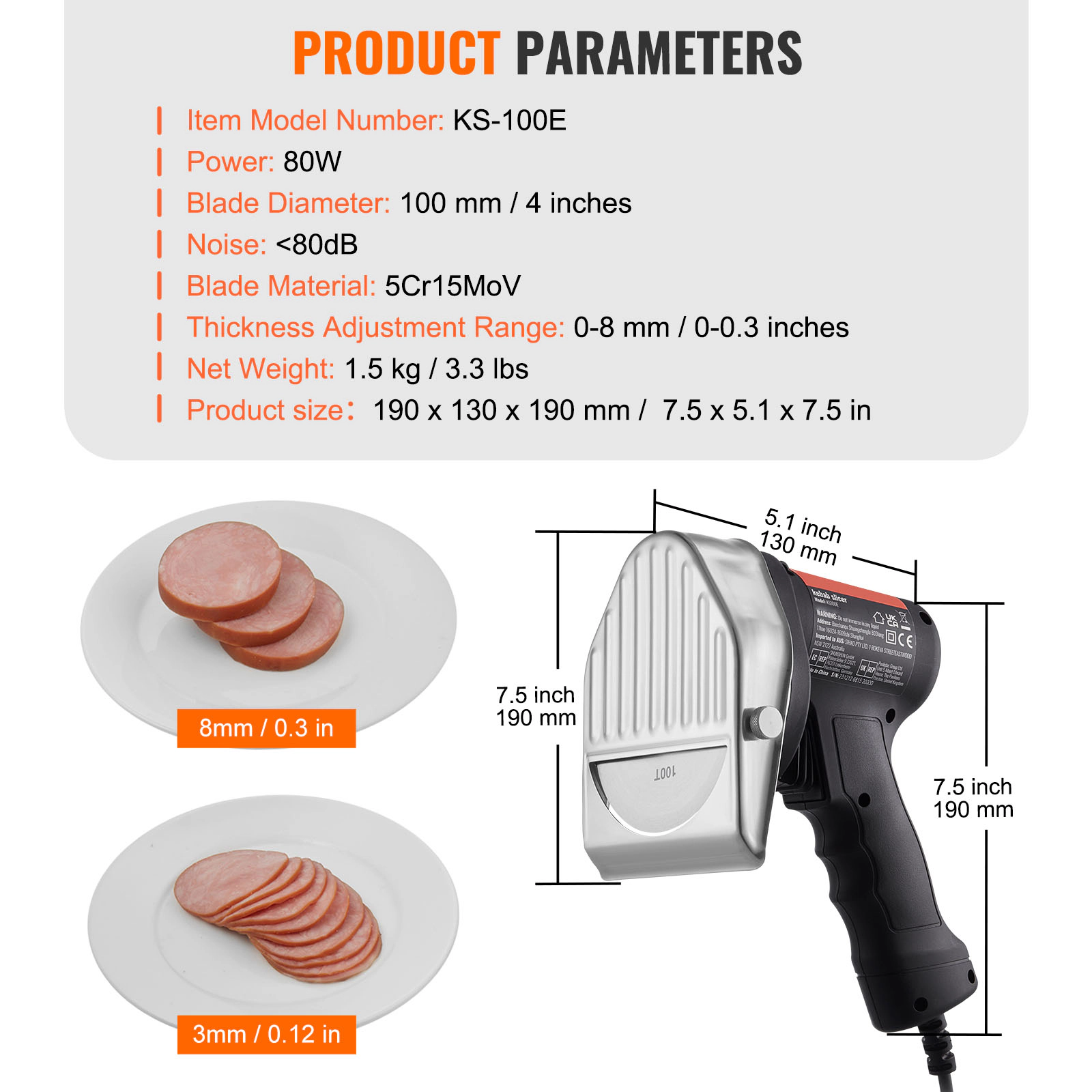 HONGGE Professional Electric Shawarma Knife 80W Commercial Stainless Steel Gyro Cutter with 2 Blades