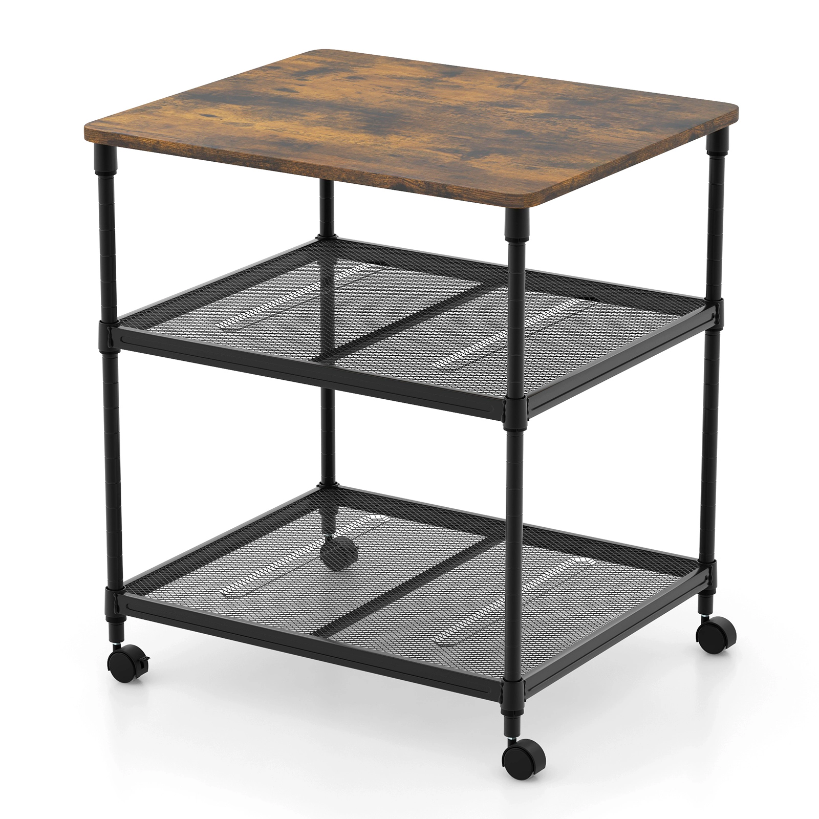 SUGIFT 3-Tier 110-lb Capacity Coffee Rolling Printer Stand Cart with Adjustable Shelf and Swivel Wheels