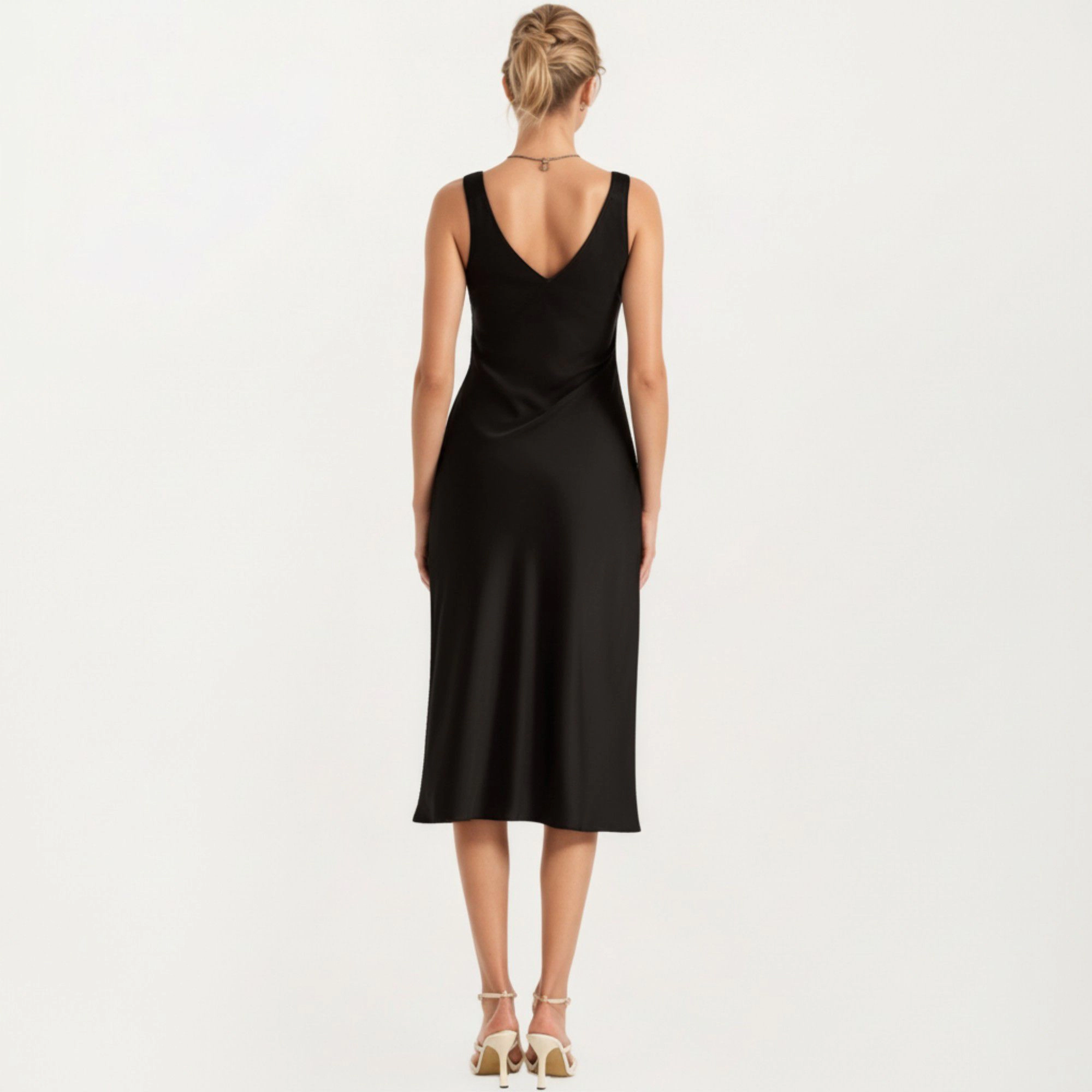 Anna-Kaci Women's Satin Midi Slip Dress with Wide Shoulder Straps and Smooth Sculpted Silhouette
