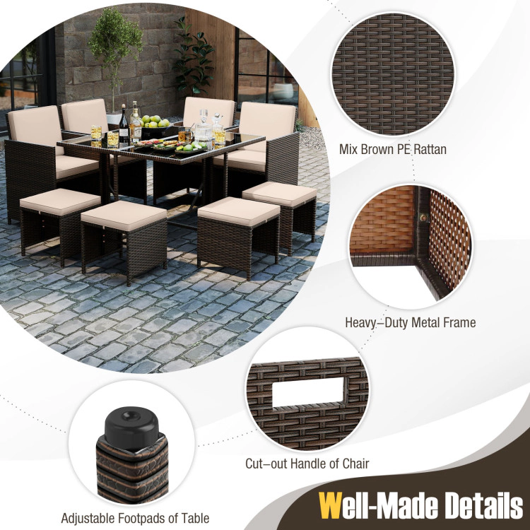 Hivvago 9 Piece Patio Dining Set With Tempered Glass Table And Ottoman