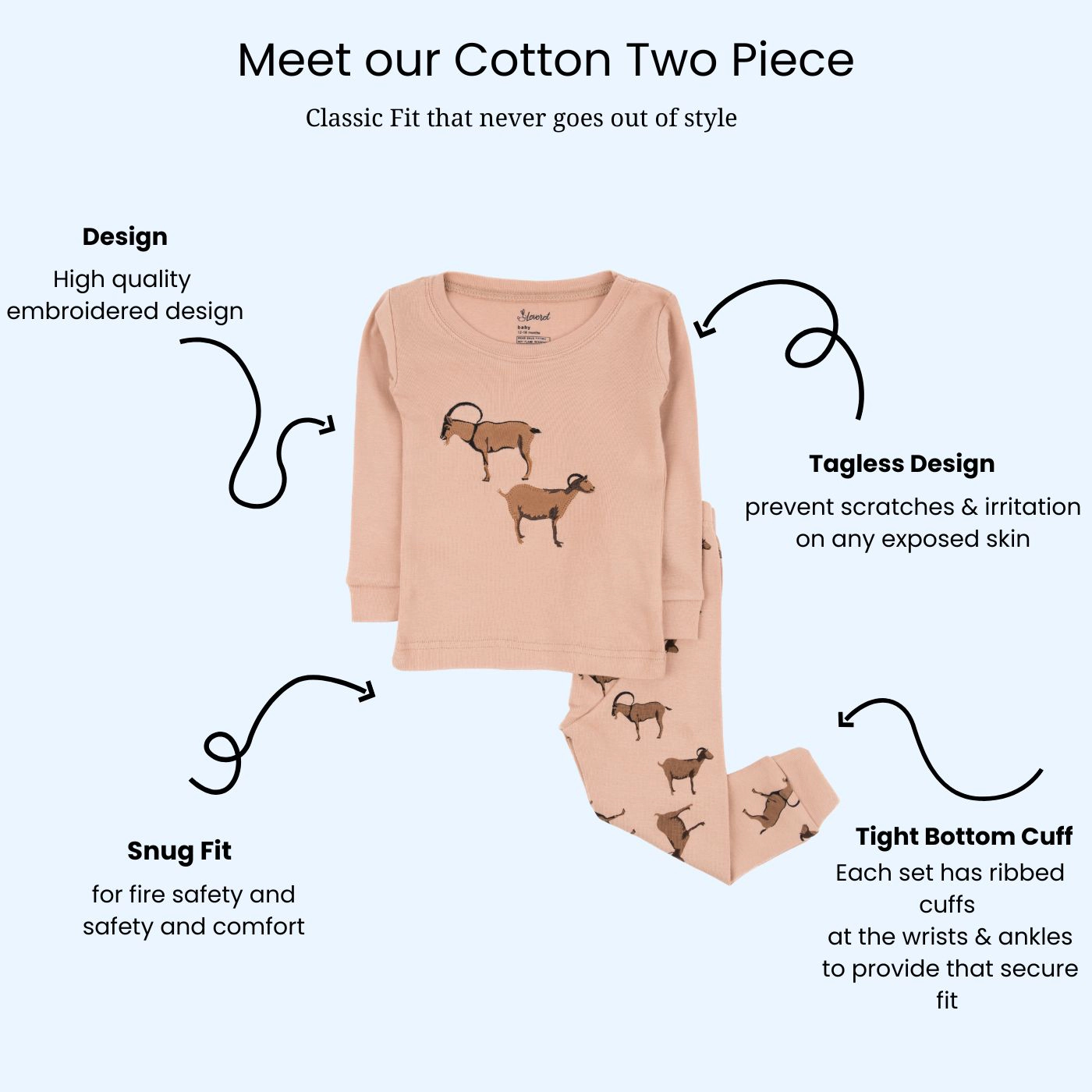 Leveret Baby/Toddler/Kids 2-pc Cotton Snug Fit Animal Pajamas