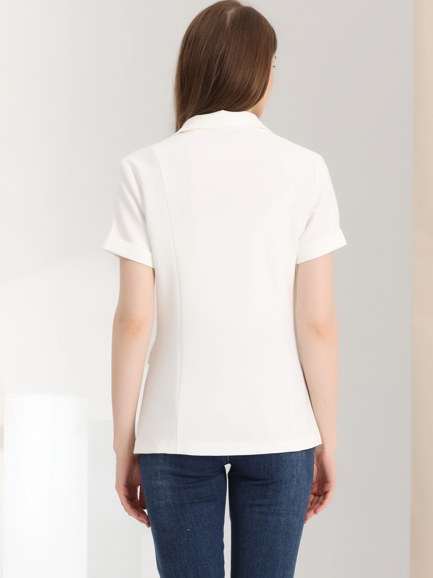 INSPIRE CHIC Women's Notch Lapel Collar One Button Formal Short Sleeve Blazer