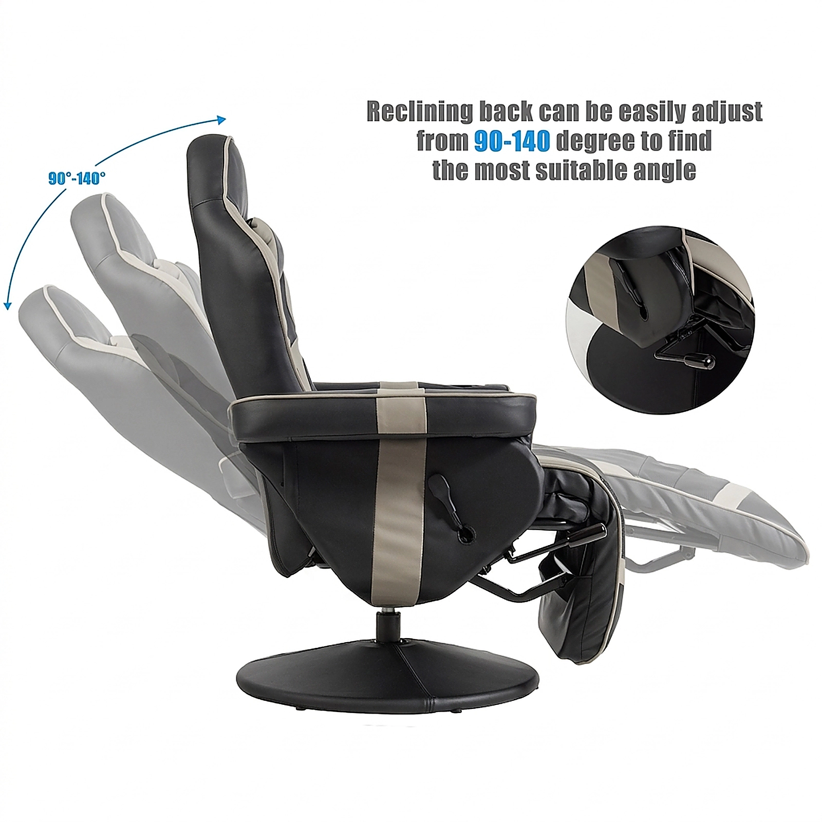 SUGIFT Ergonomic High Back Massage Gaming Recliner Chair with Pillow 264.5-lb Capacity Gray