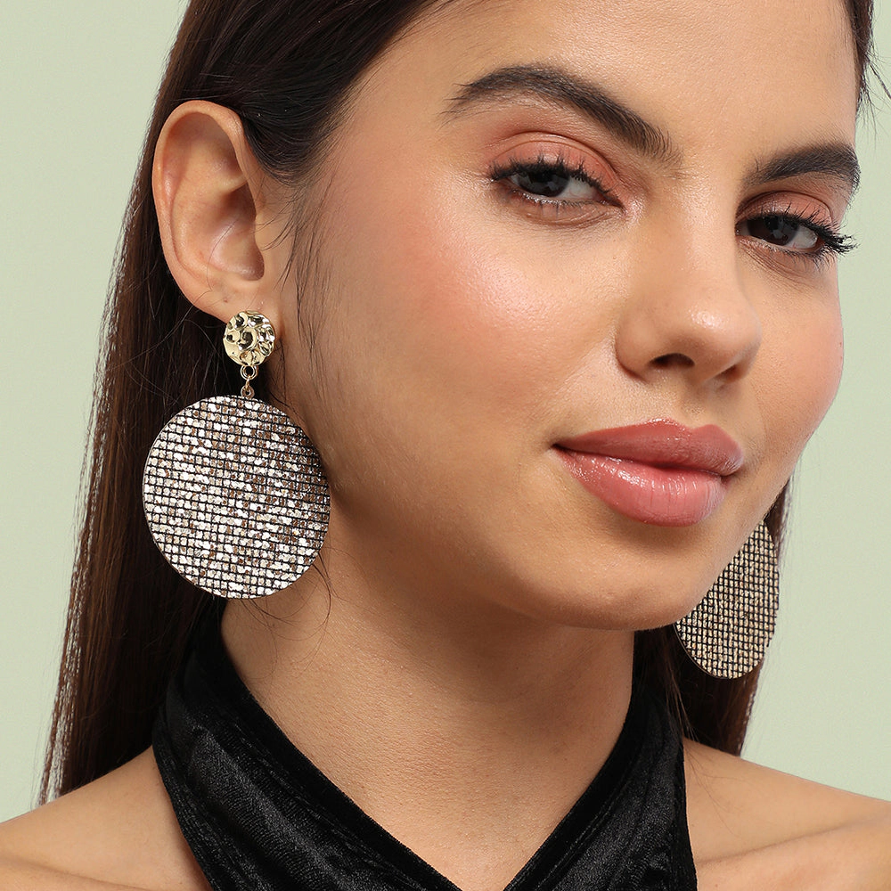 SOHI Women's Chalice Silver Embellished Circular Drop Earrings