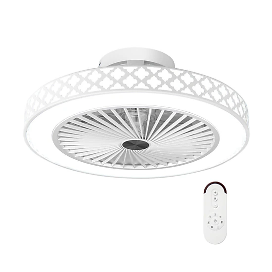 SUGIFT White 7-Blade Low Profile Flush Mount Ceiling Fan with Dimmable LED Light 19-in Dia 7.5-in H