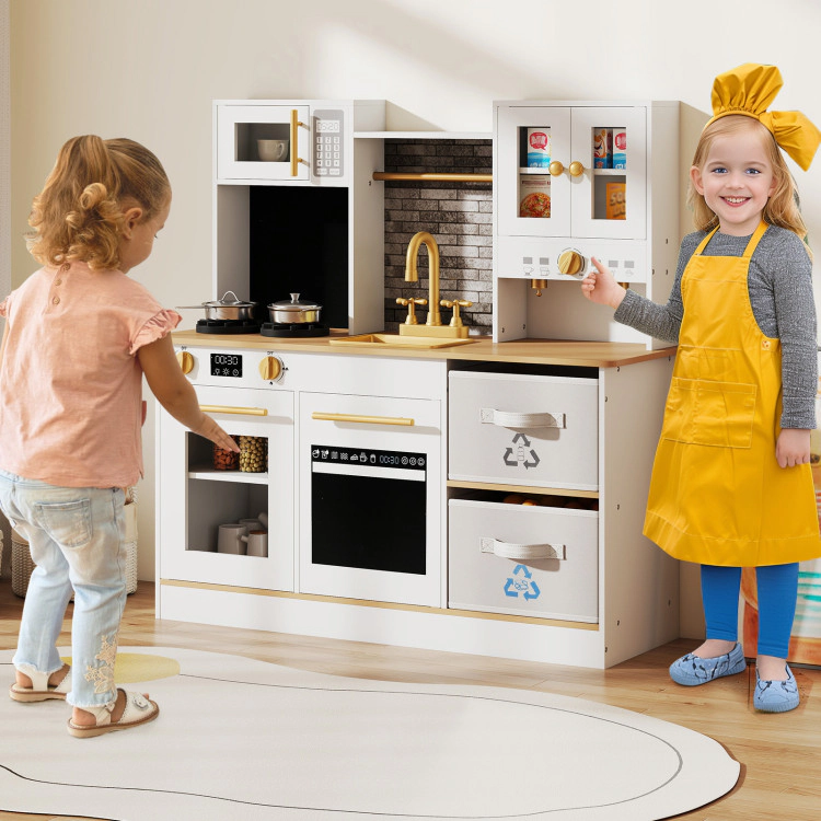 Hivvago Kids Wooden Kitchen Playset with Stoves Sound Light for 3+ Years Old