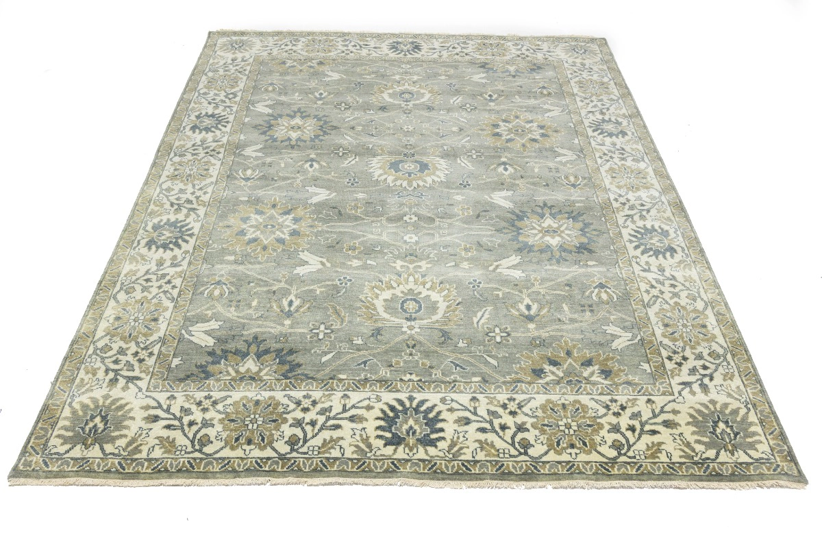 Magic Rugs Taupe Floral Oushak Chobi Hand-Knotted Wool Area Rug, 8' x 10'