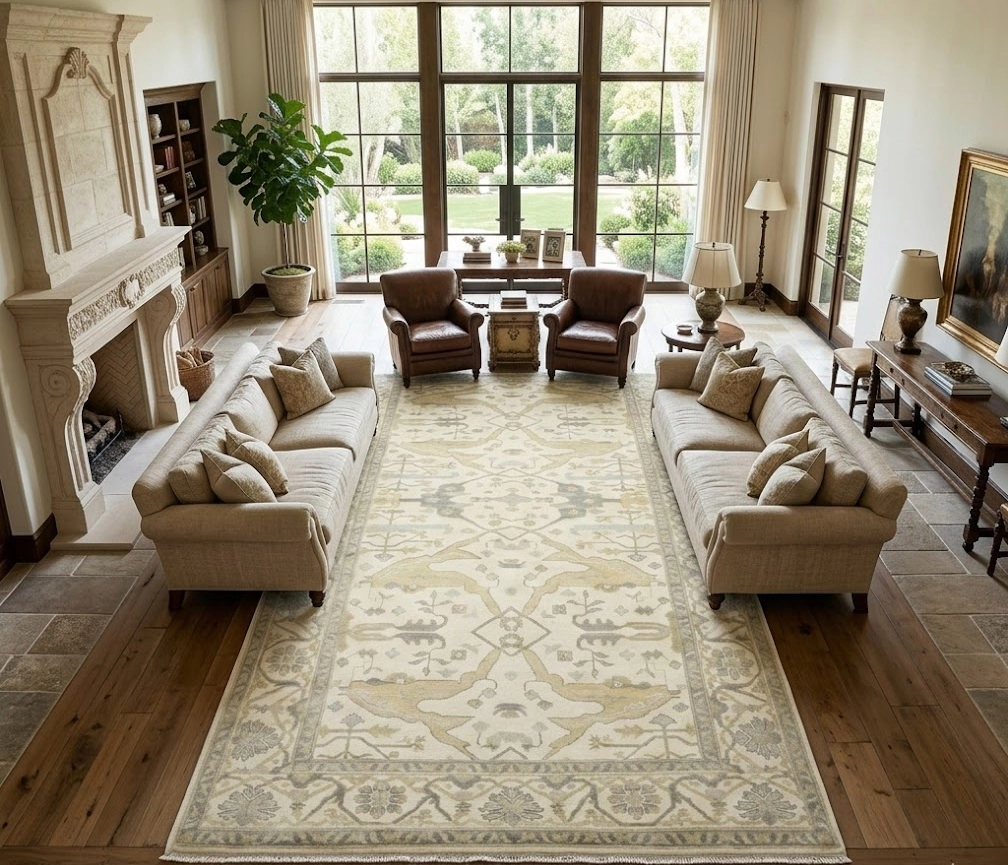 Magic Rugs 8'3 X 15'10 Hand Knotted Cream Floral Oushak Wool Rug