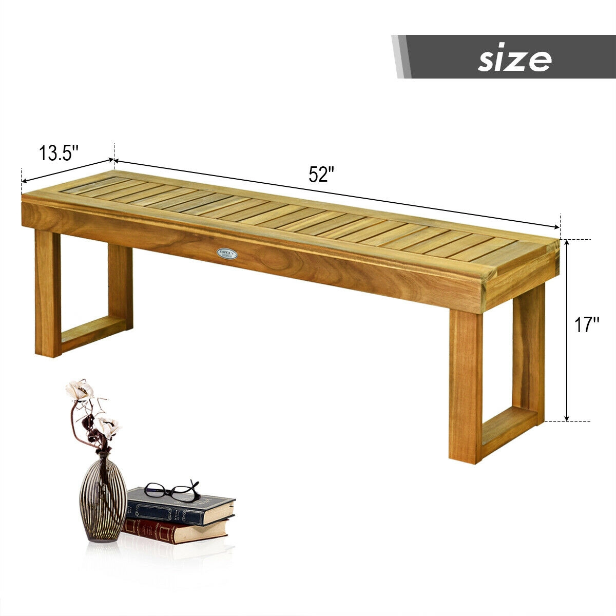 Hivvago 52 Inch Acacia Wood Dining Bench With Slatted Seat