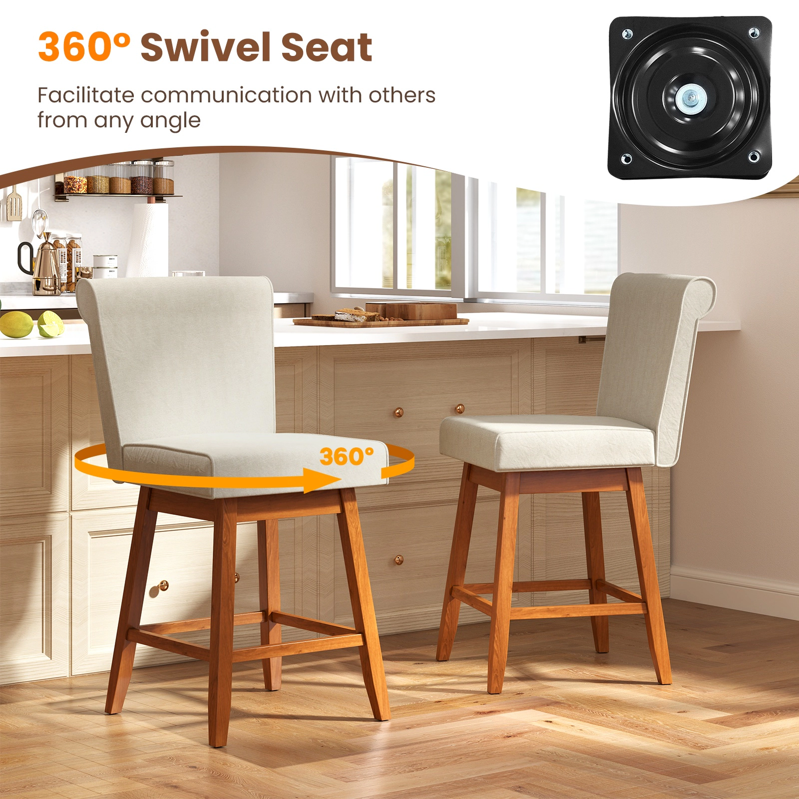 Glintex 2-Piece 27-Inch Swivel Counter Stool Set with Inclined Linen Back