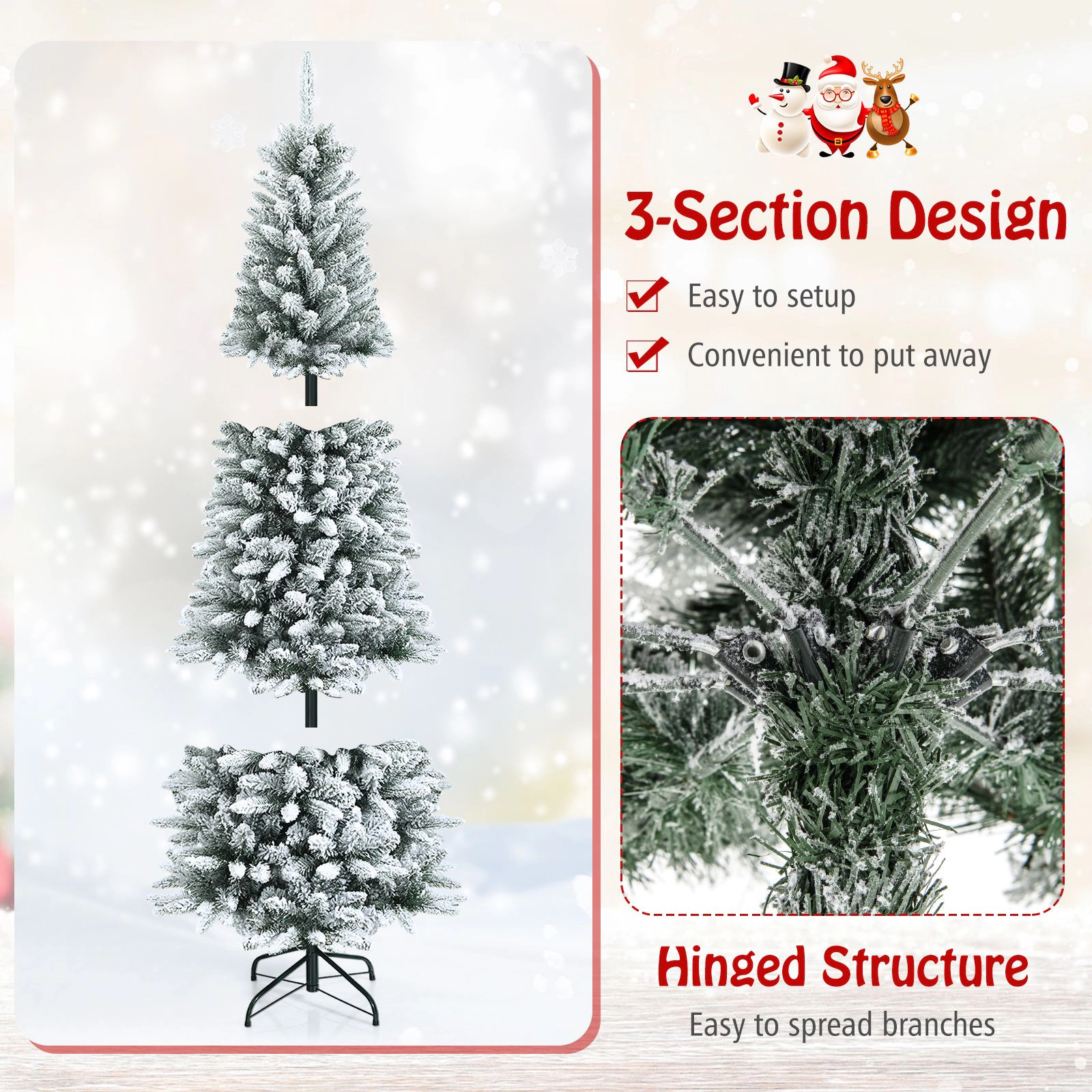 SlickBlue Narrow Holiday Tree with Snowy Branches for Indoor Seasonal Decoration