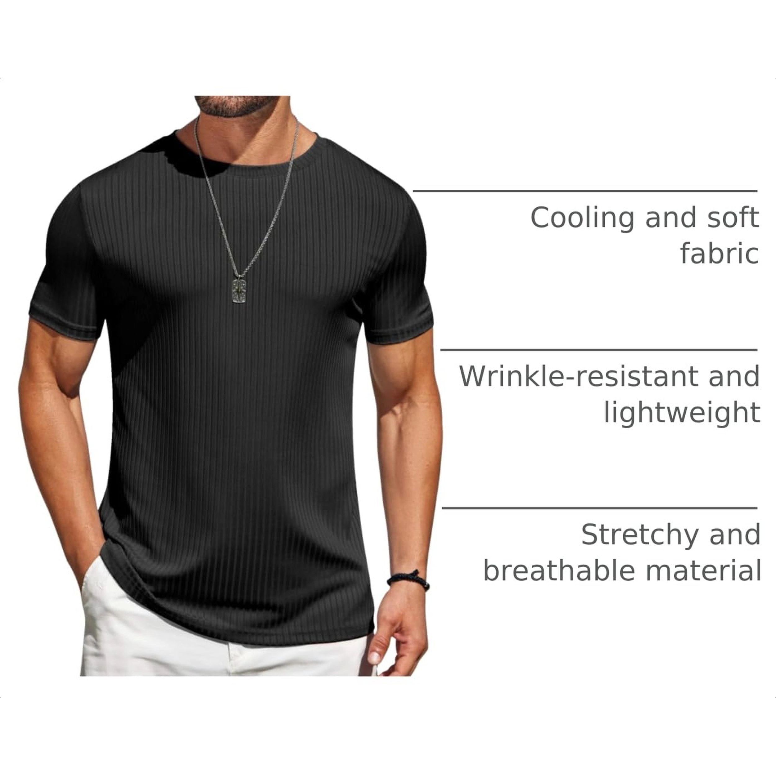 COOFANDY Men's Slim Fit Ribbed Crew Neck Short Sleeve T-Shirt