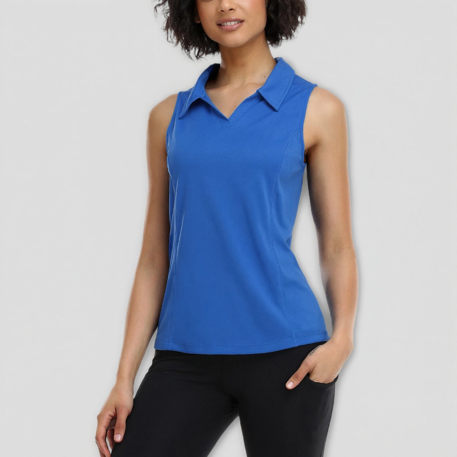 Pinspark Womens Sleeveless Polo Shirts Summer V Neck Collared Solid Tennis Tank Tops