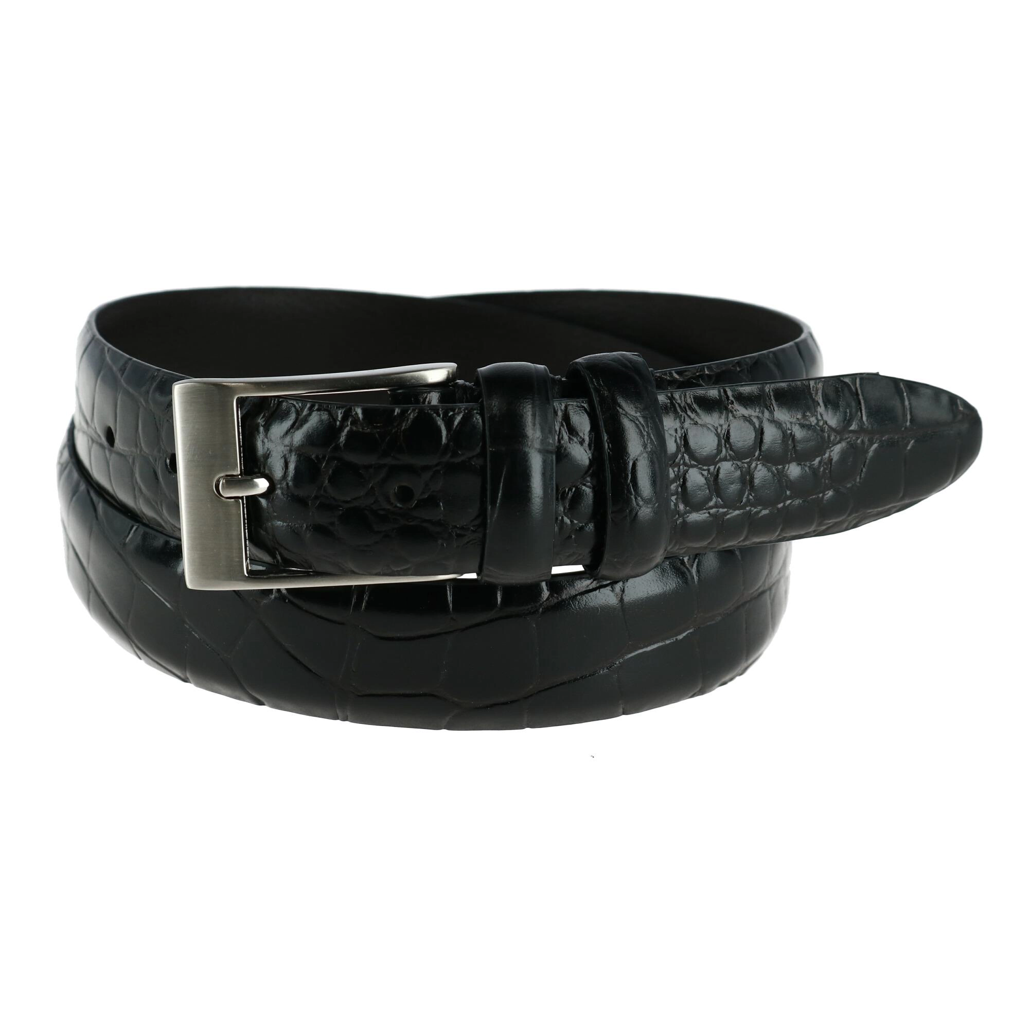 CTM Men's Big & Tall Leather Croc Print Belt