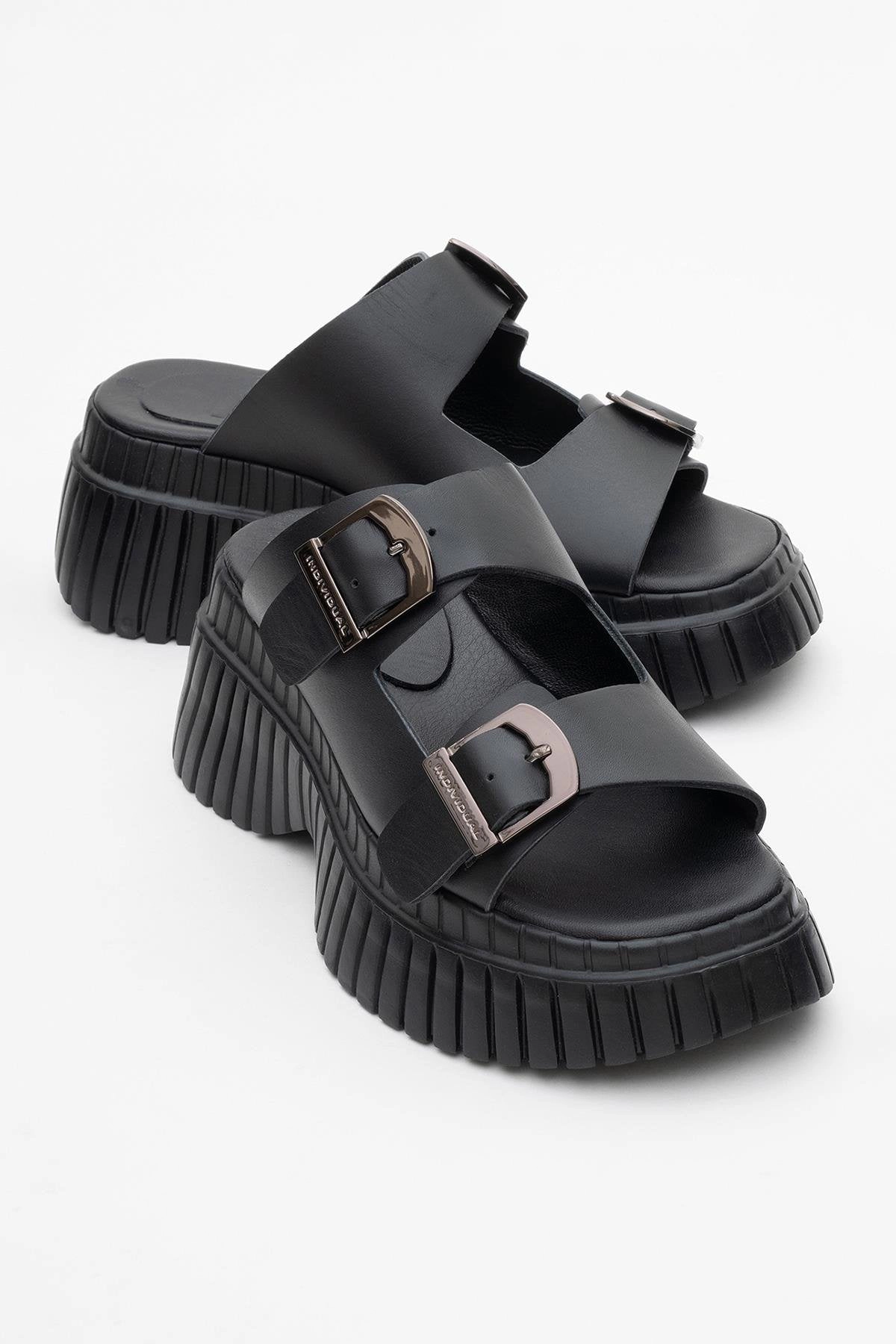 Forever & Always Womens Joanes Leather Two-Strap Platform Sandals