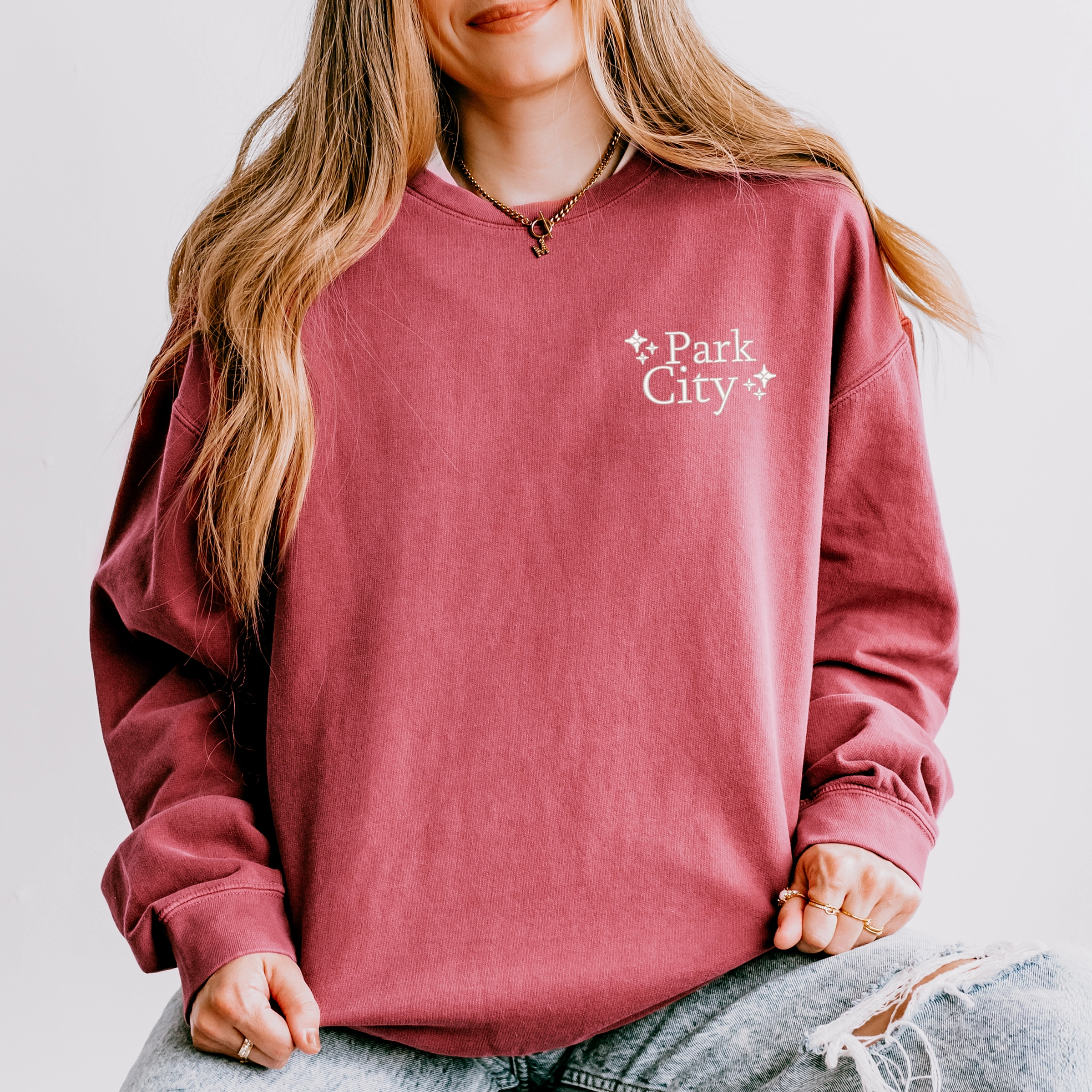 Simply Sage Market - Embroidered Park City Stars Women's Lightweight Garment Dyed Sweatshirt