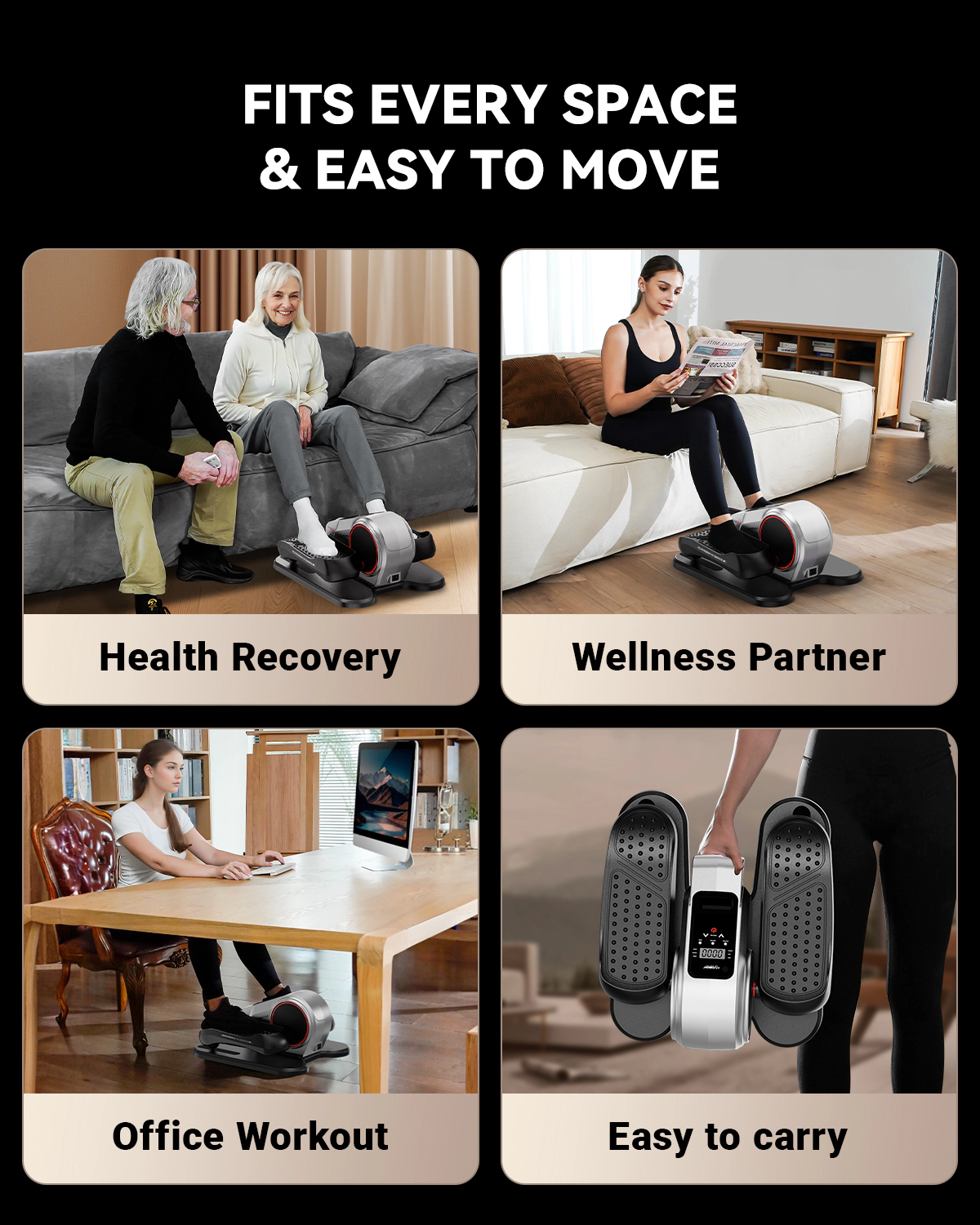 HARISON Under Desk Elliptical Machine for Senior, Mini Seated Elliptical with 12-Level Magnetic Resistance, LCD & Remote