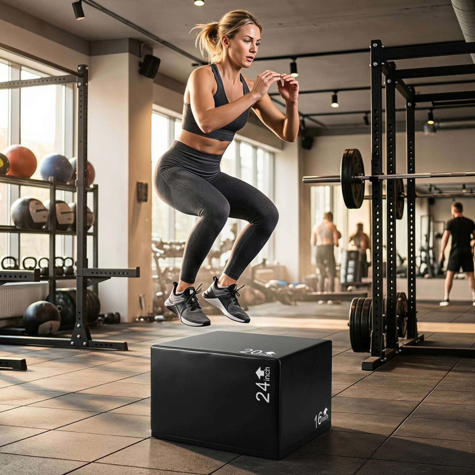 SUGIFT 3-in-1 Black Foam Plyo Box with Anti-Slip PU Cover 24-in W 20-in D 16-in H 330-lb Platform Capacity
