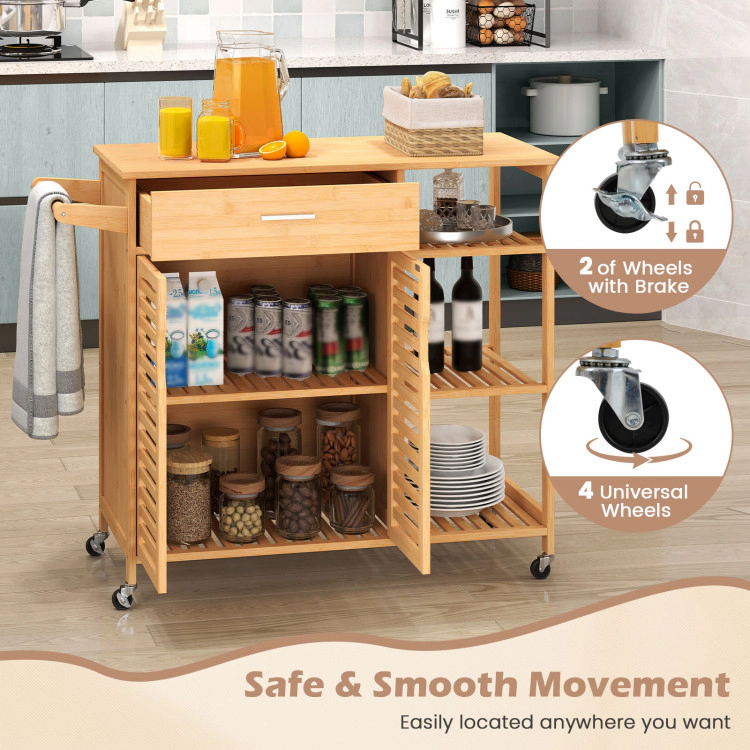 Hivvago Kitchen Island Cart On Wheels With Sturdy Bamboo Frame - Natural