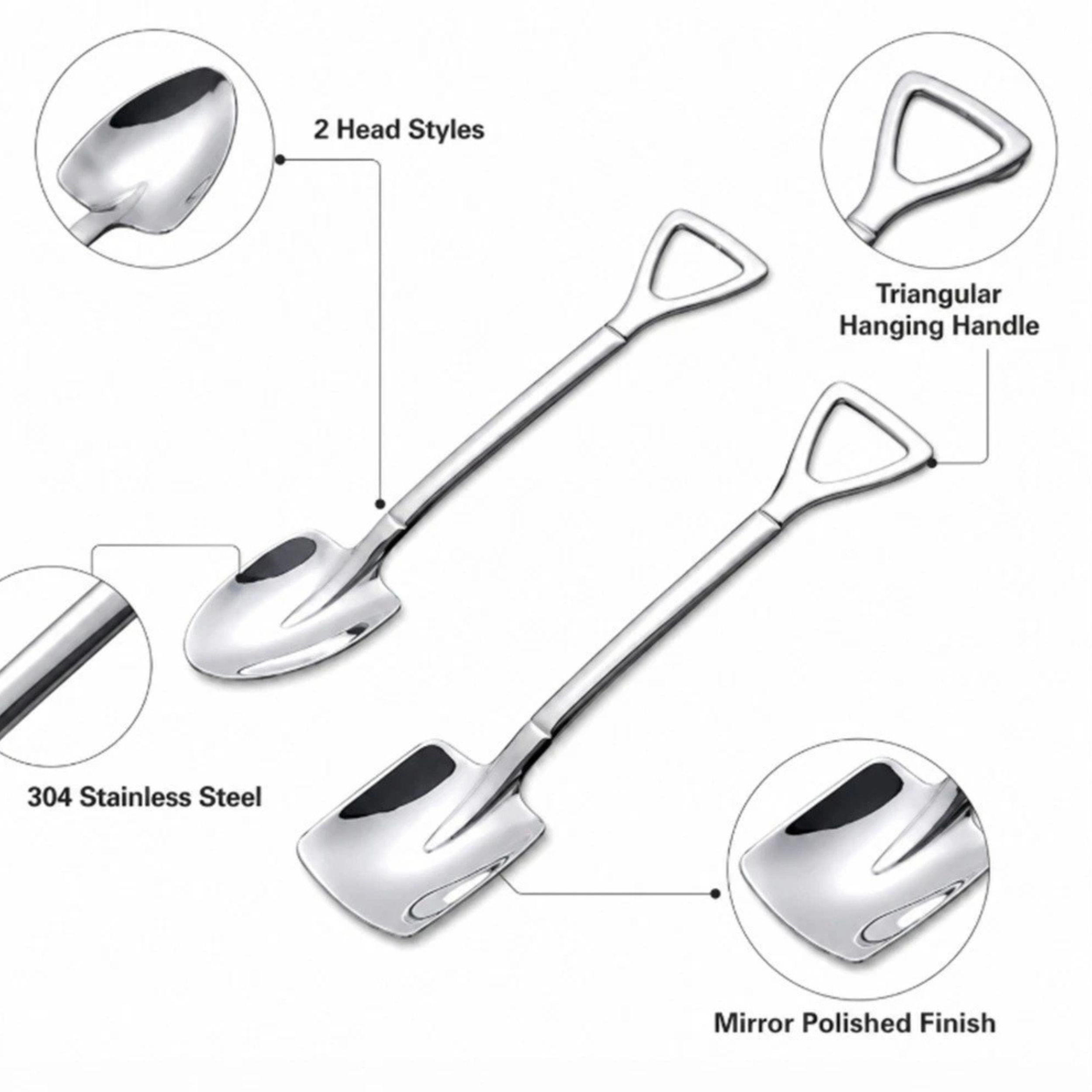 Home Collection 6-Piece Stainless Steel Shovel Teaspoons Coffee Dessert Ice Cream Spoon Set