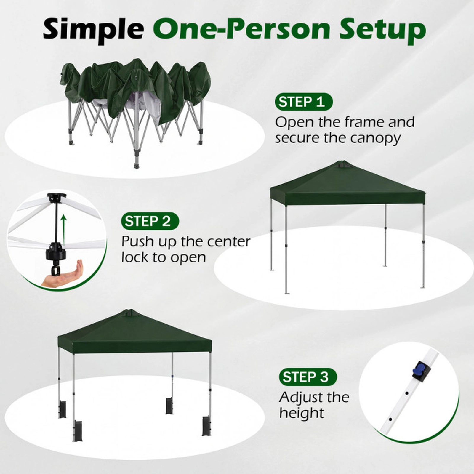 SUGIFT Green 10-ft by 10-ft 3-Level Silver-Coated 210D Oxford Pop Up Canopy Tent with Wheeled Roller Bag