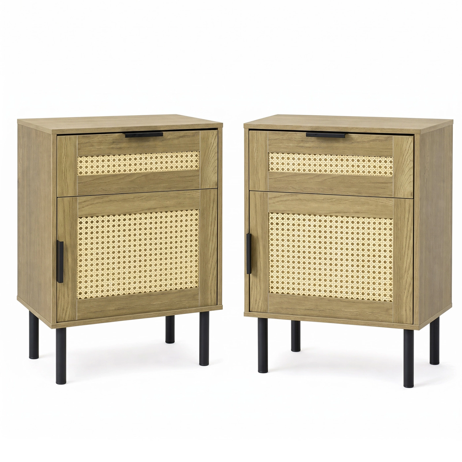 LJG Set of 2 Rattan Nightstand with Drawer and Storage Cabinet for Bedroom Dorm
