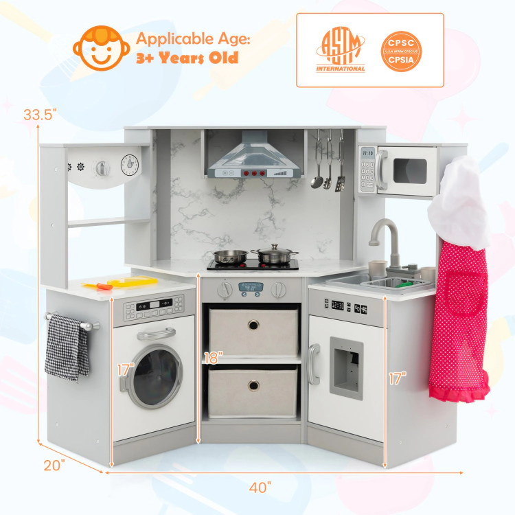 Hivvago Wooden Kids Play Kitchen Playset with Realistic Lights and Sounds