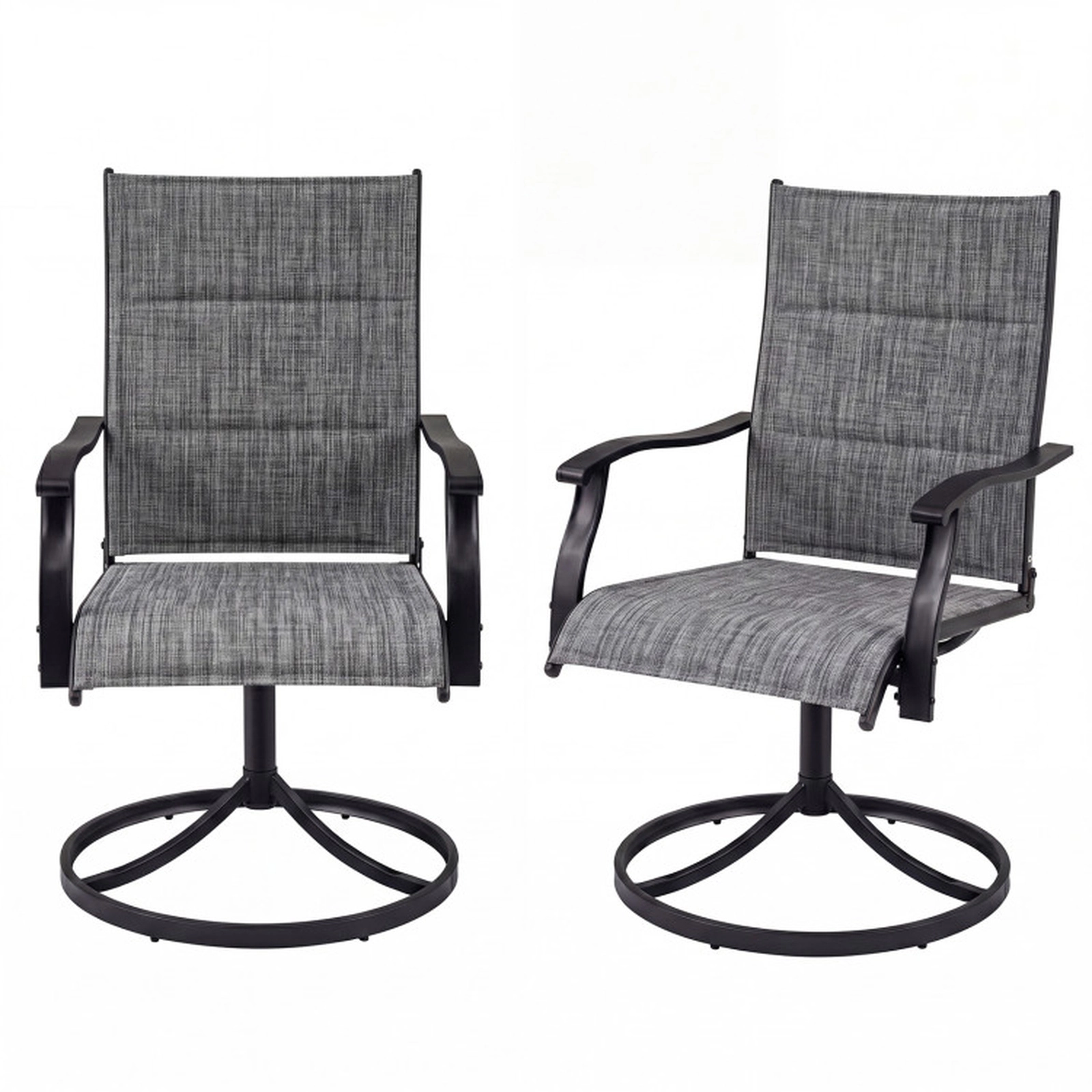 SUGIFT Padded Patio Swivel Dining Chairs with 360-Degree Rocking Seat 330-lb Capacity Breathable Fabric Gray