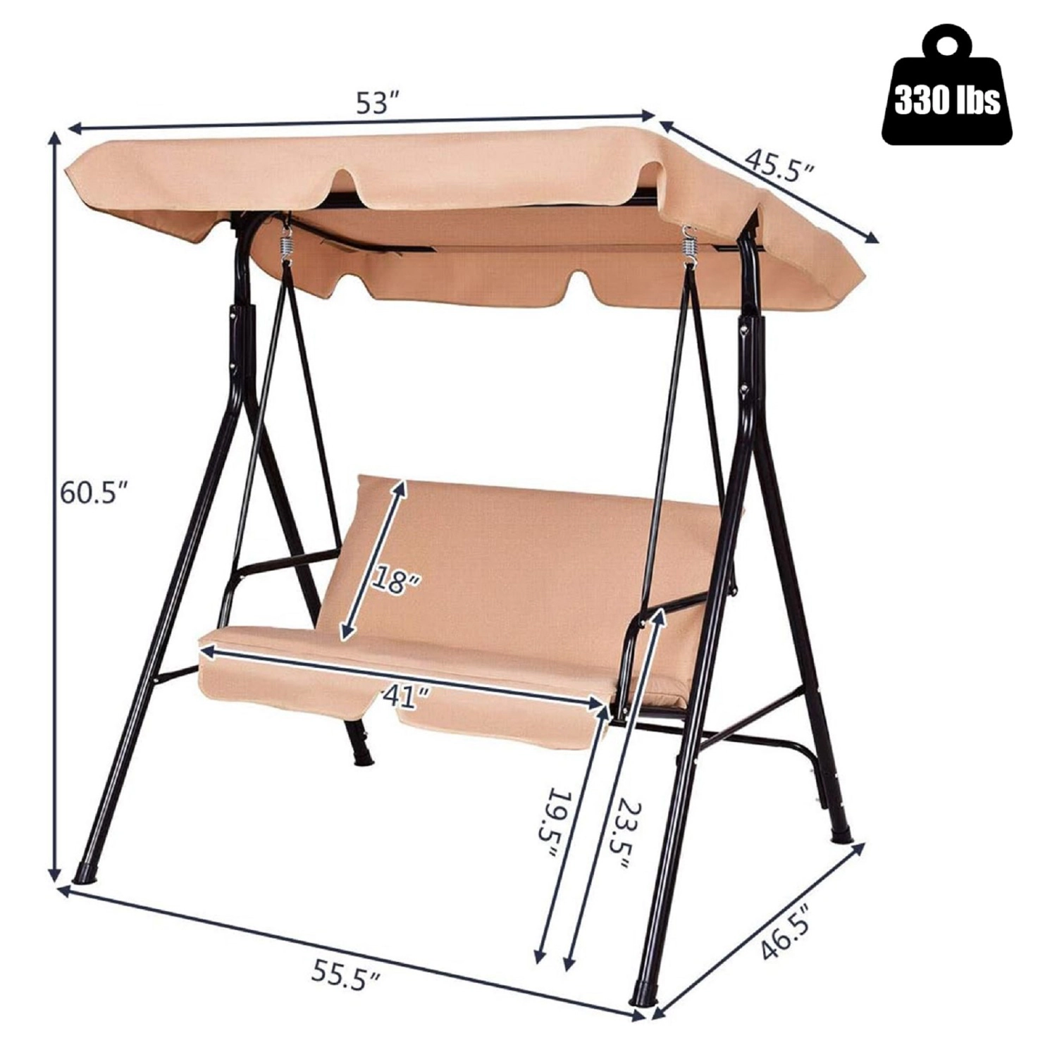 LJG Loveseat Cushioned Patio Steel Frame Swing Glider