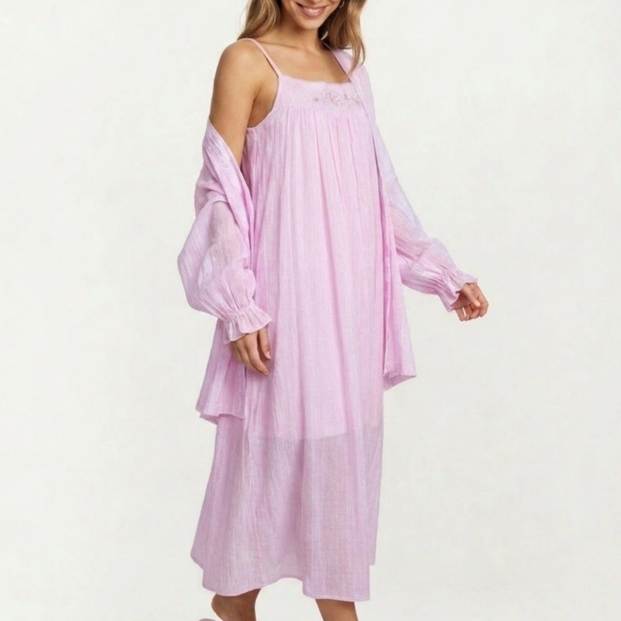 Anna-Kaci Women's 2-Piece Square Neck Nightgown and Long Sleeve Robe Pajama Set