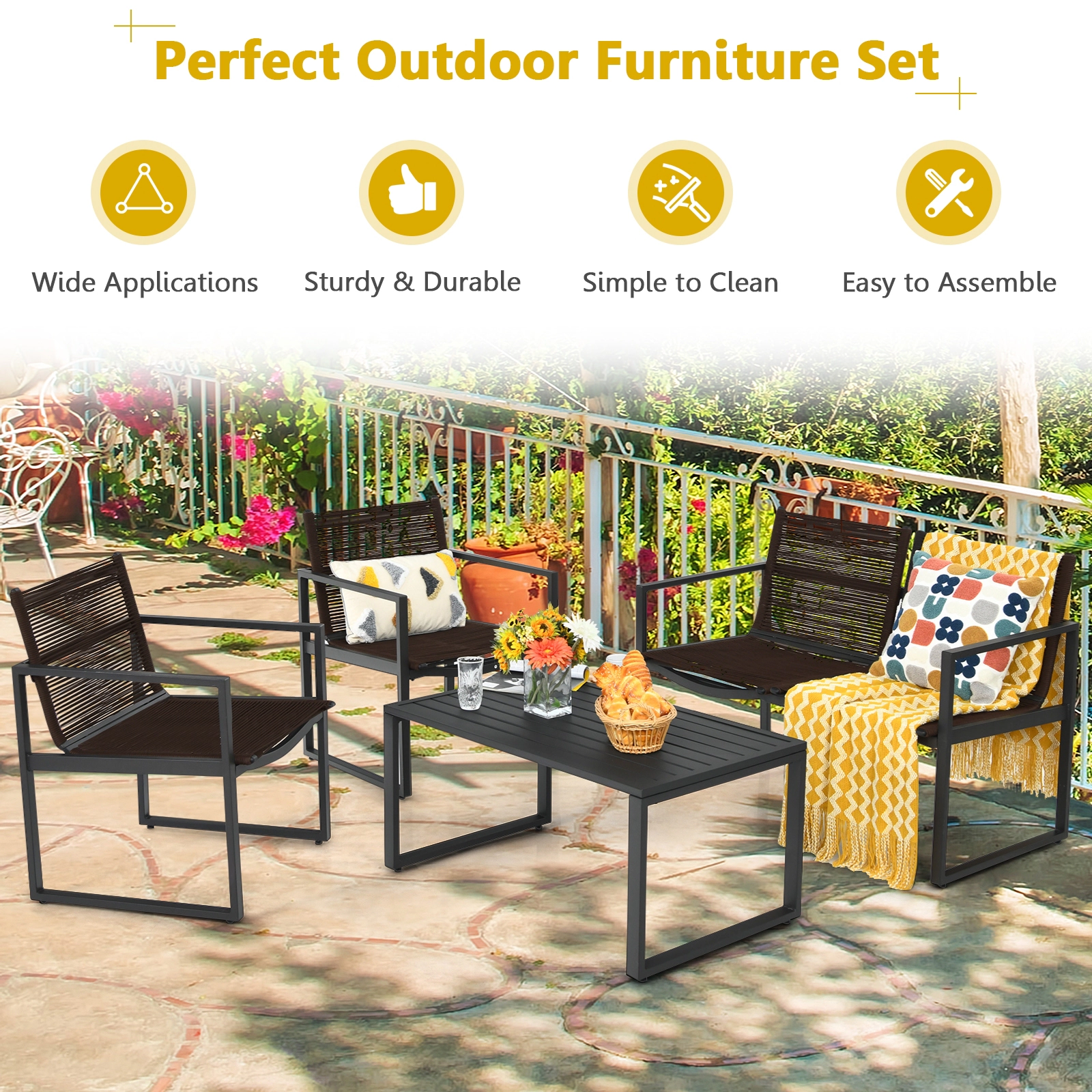 Hivvago 4 Pieces Patio Furniture Conversation Set With Sofa Loveseat