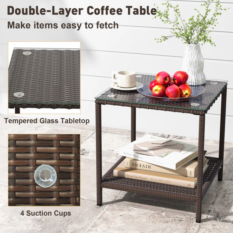 Hivvago 3 Piece Patio Rocking Set Wicker Chairs With 2-Tier Coffee Table