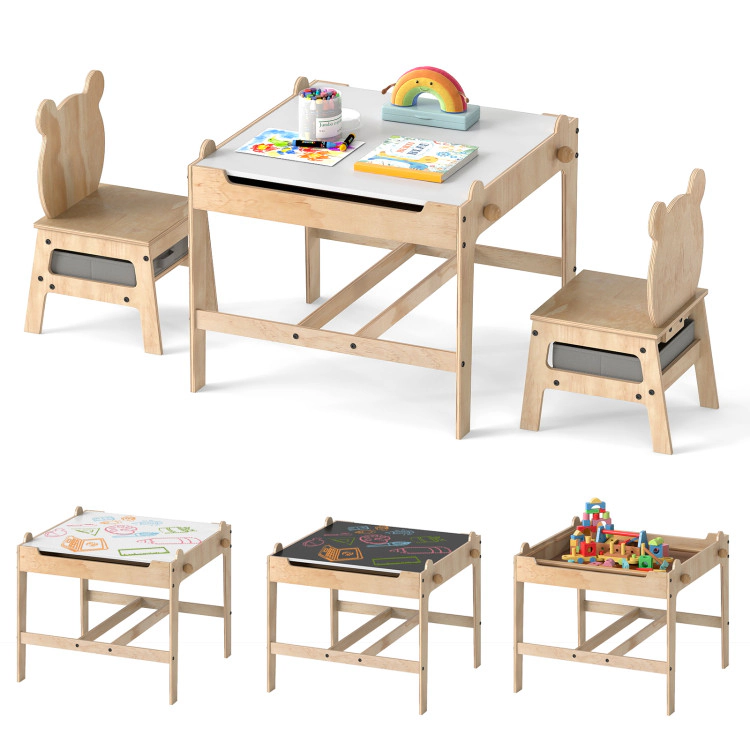 Hivvago Kids Table And Chairs Set With Reversible Whiteboard-Panda-Shaped