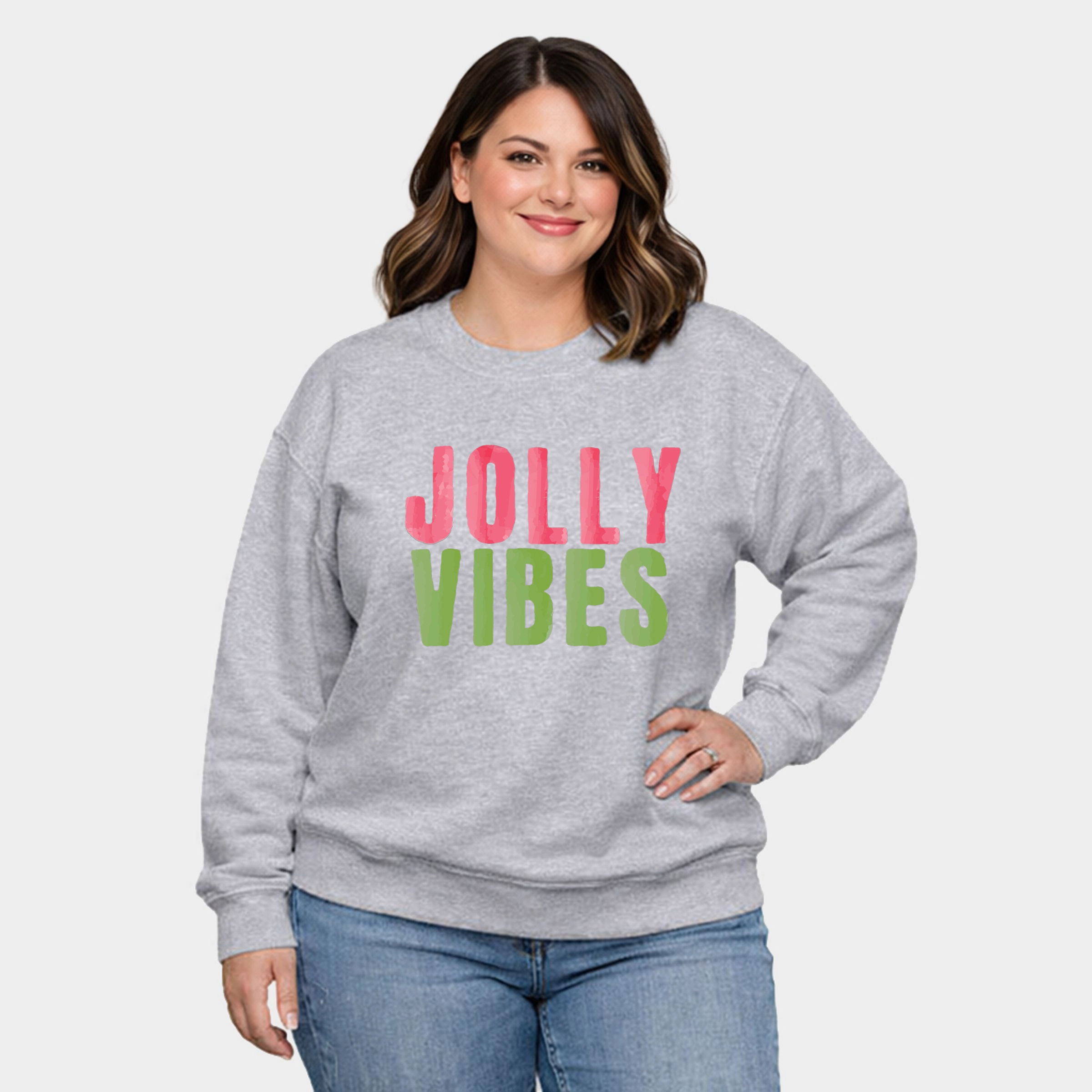 Simply Sage Market - Women's Plus Sized Graphic Sweatshirt Jolly Vibes Watercolor
