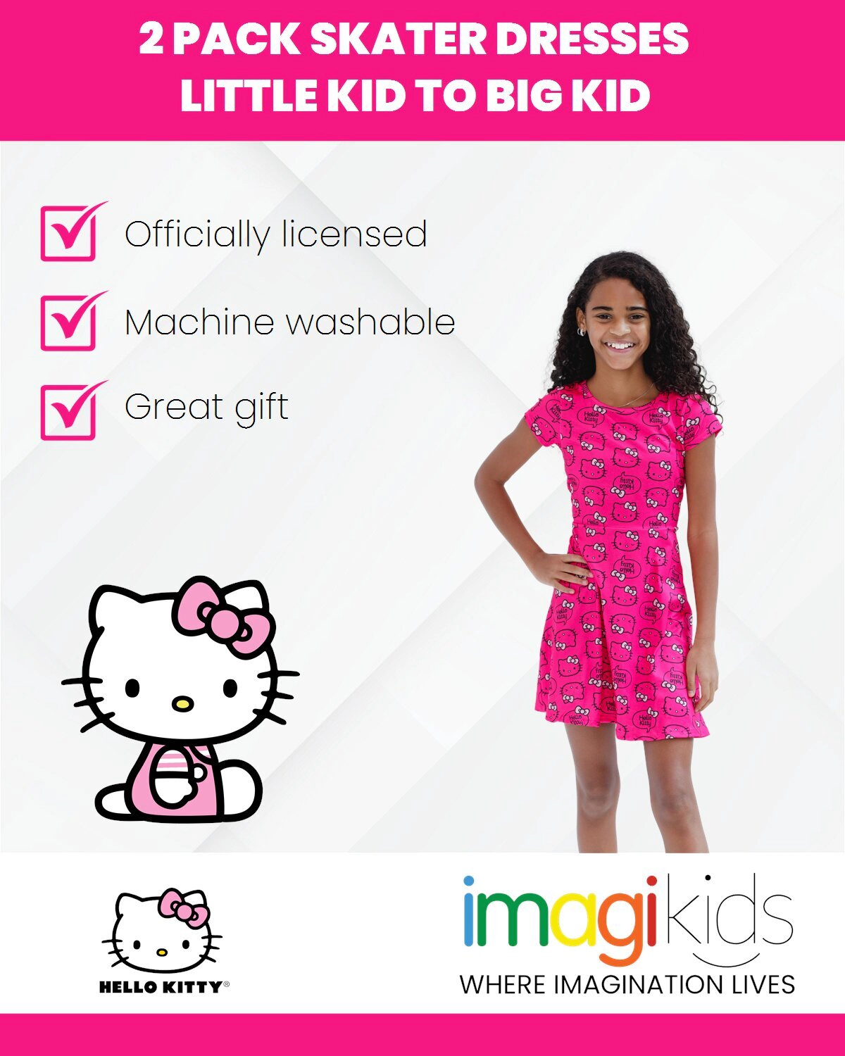 Hello Kitty Girls' 2-Pack Short Sleeve Skater Dresses