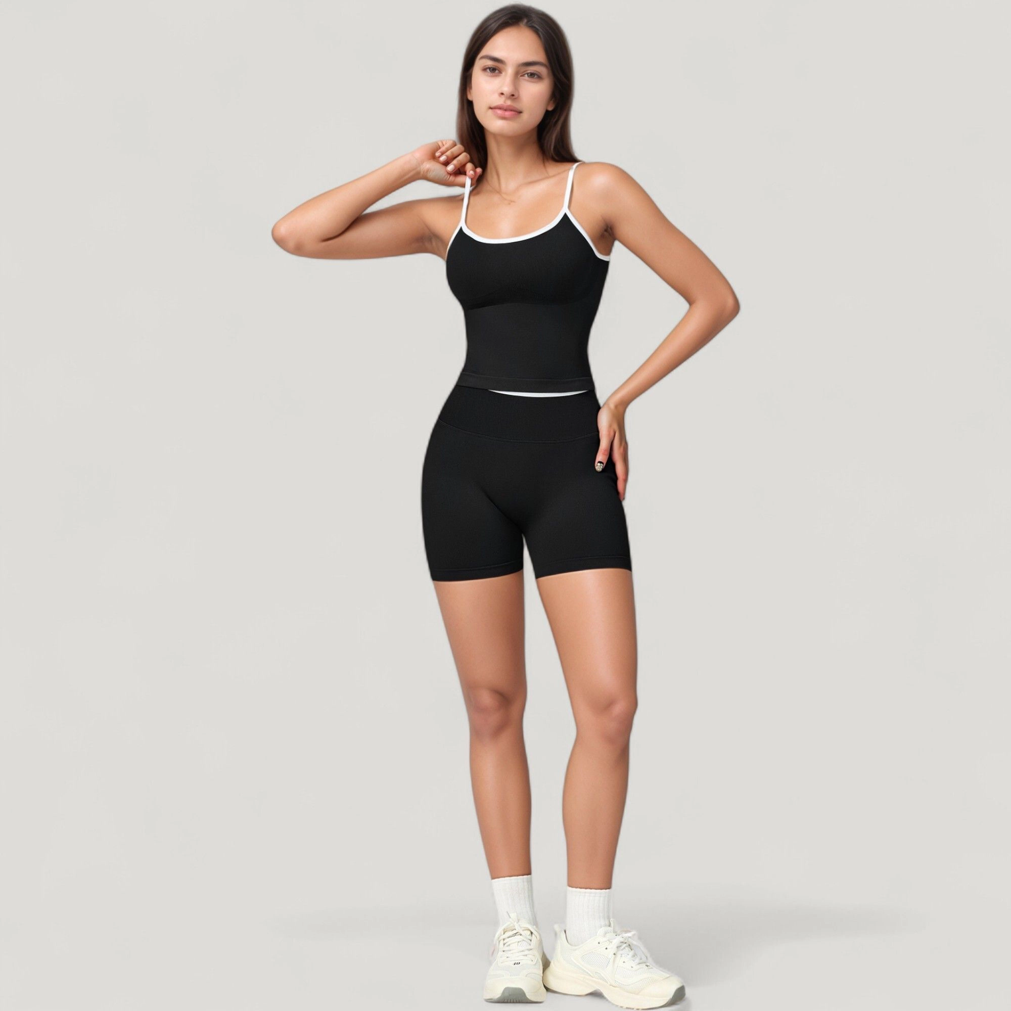 Anna-Kaci Women's Seamless Activewear Tank Top with Adjustable Spaghetti Straps and Fitted Contour Design
