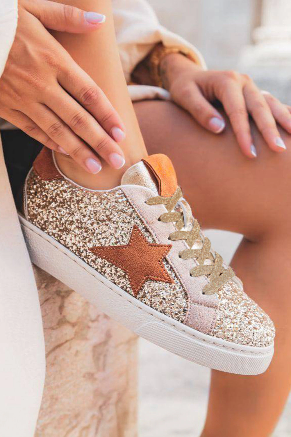 Threaded Pear Women's Armani Sequined Lace Up Sneakers